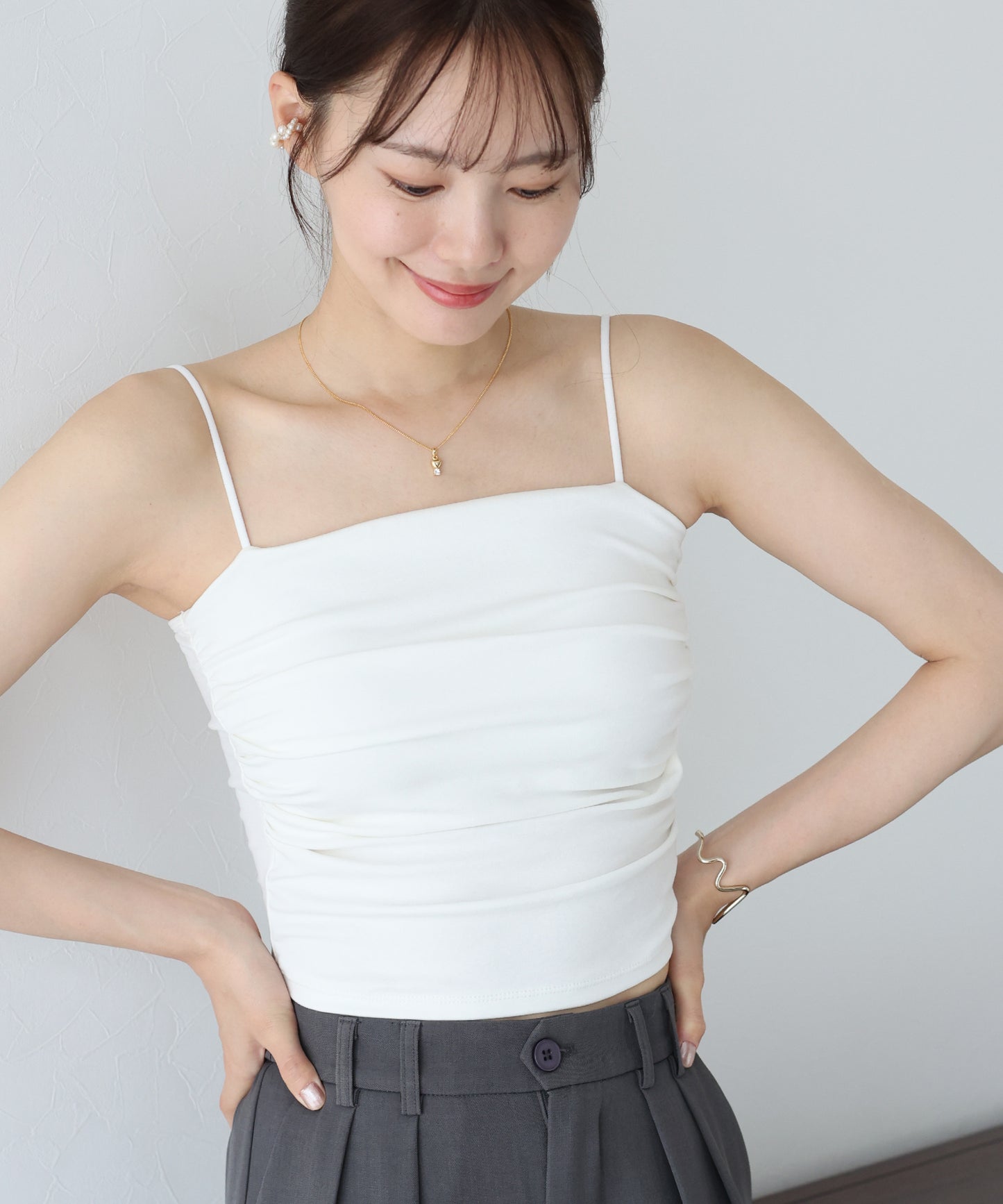 【SALE】カップ付きギャザーキャミソール【ネコポス】