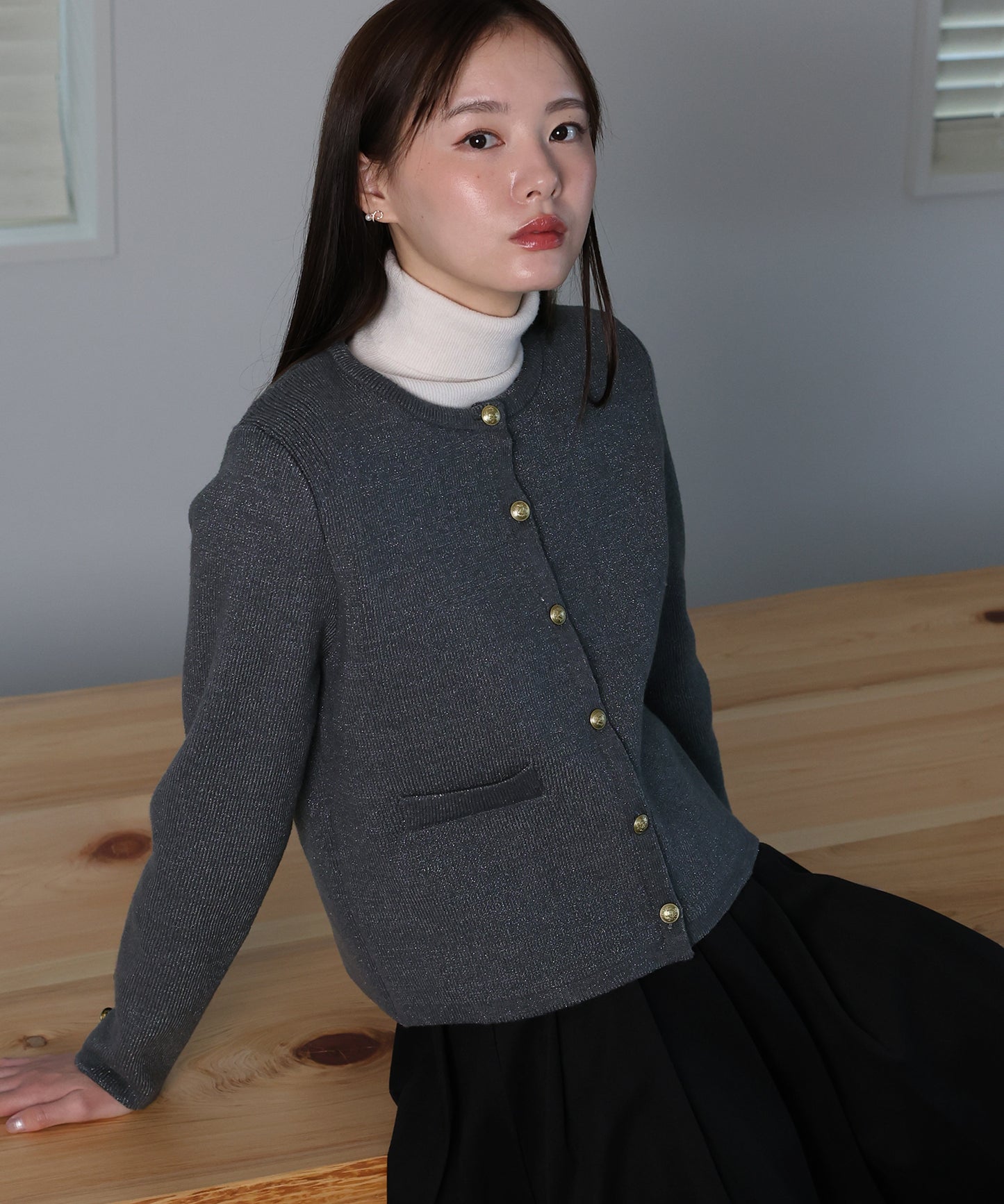 【早割5%OFF】ゴールドボタンラメニットジャケット