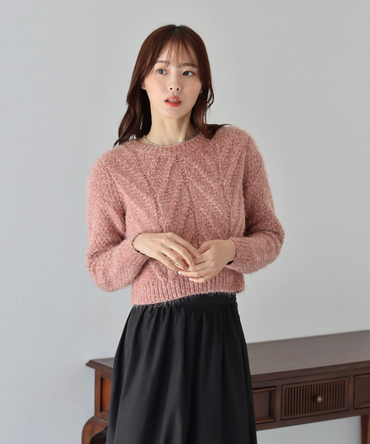 【SALE】ケーブル編みモールシャギーニット