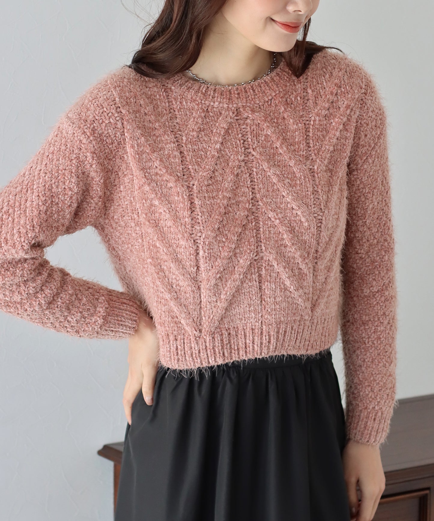 【SALE】ケーブル編みモールシャギーニット
