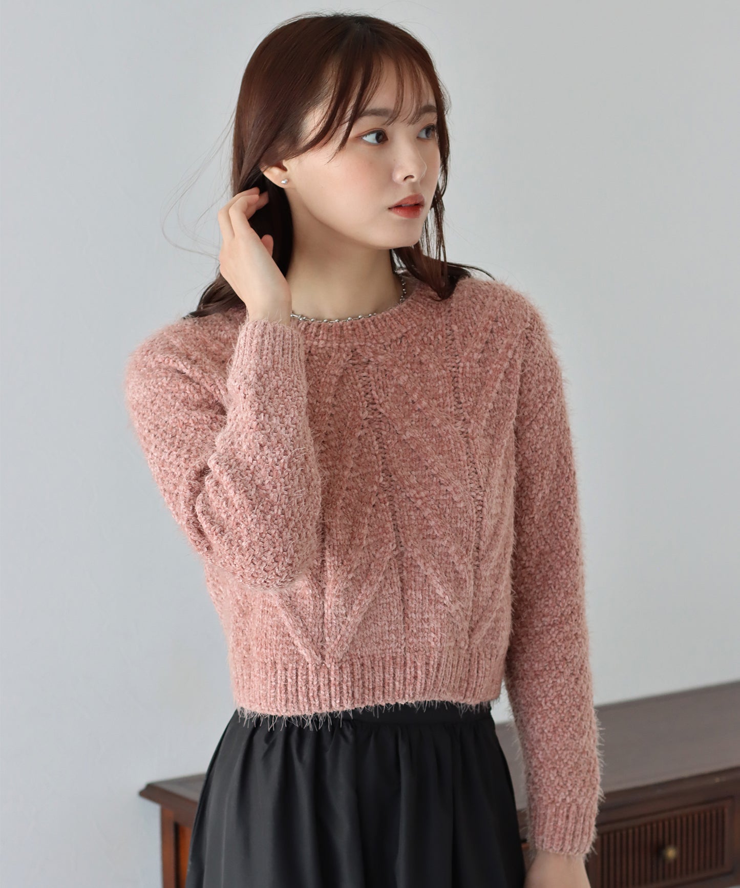 【SALE】ケーブル編みモールシャギーニット