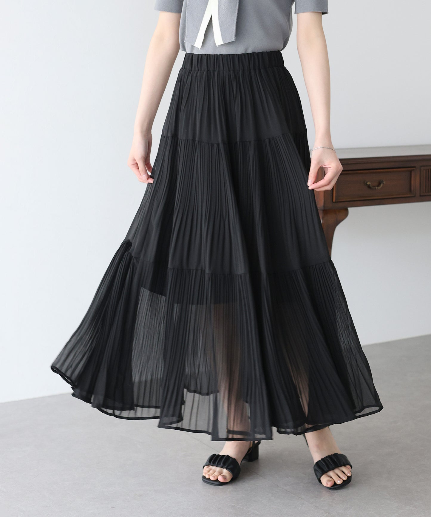 【新商品限定5%OFF(木)】シフォンプリーツスカート