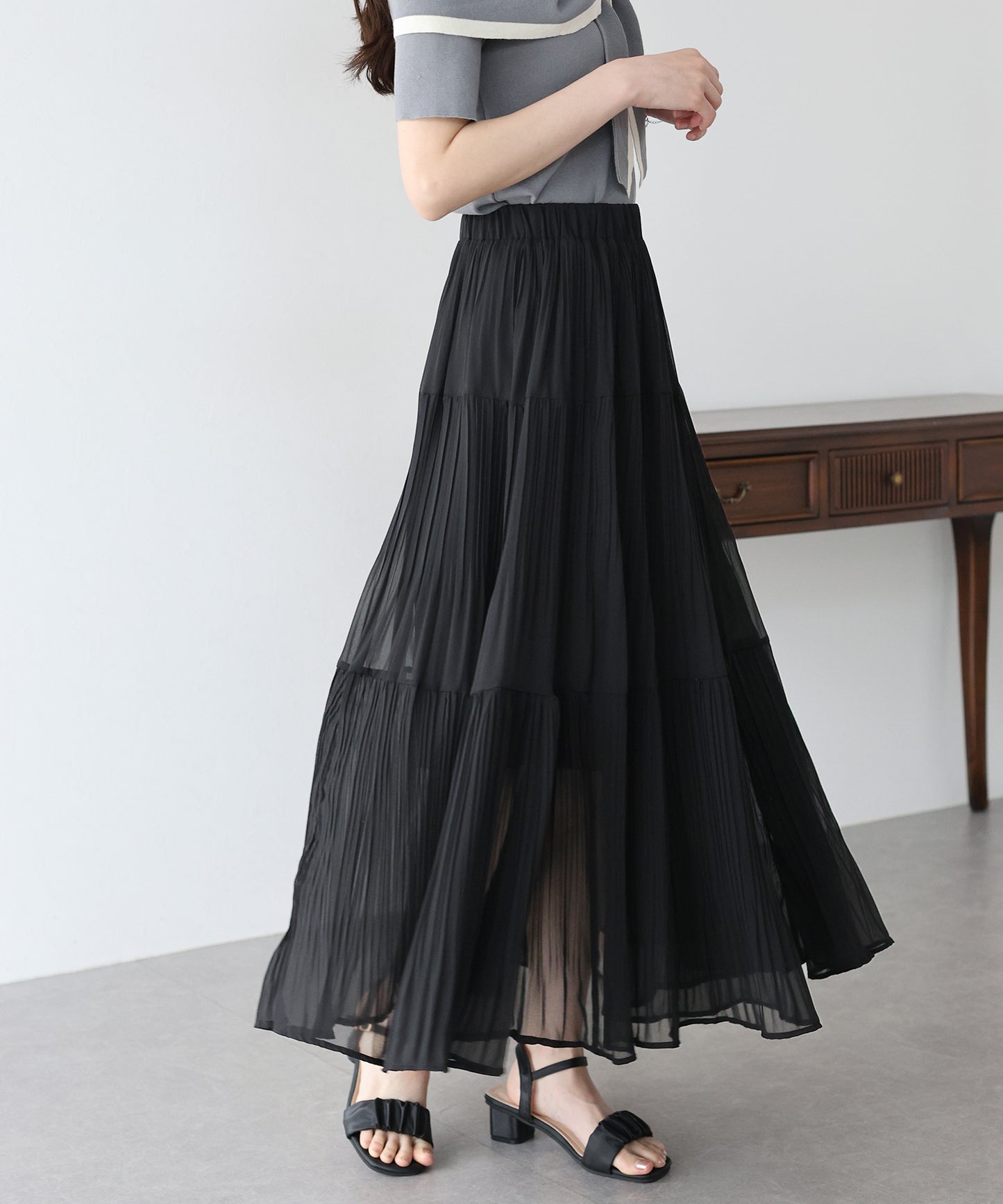 【新商品限定5%OFF(木)】シフォンプリーツスカート