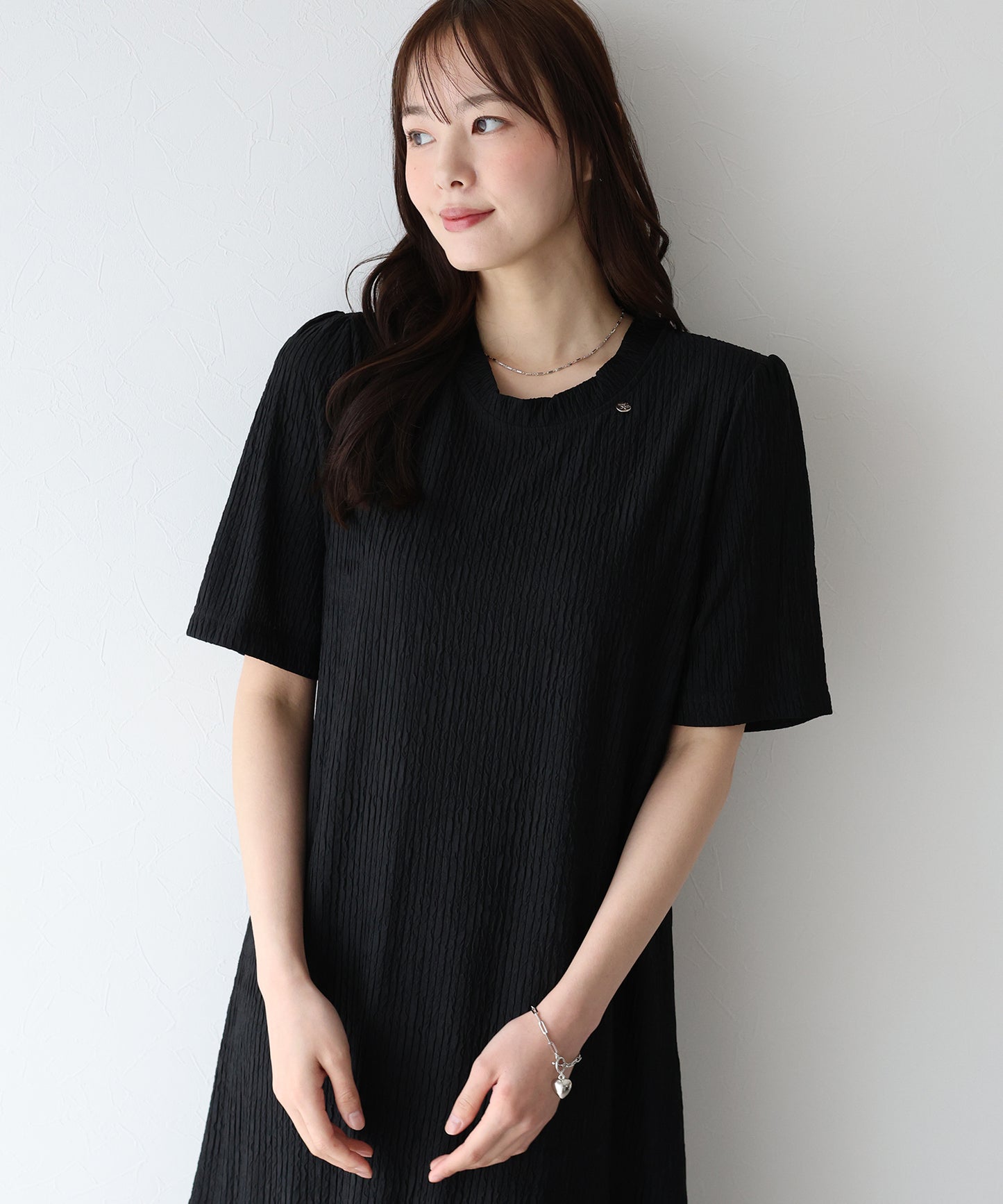 【SALE】異素材切替ティアードワンピース