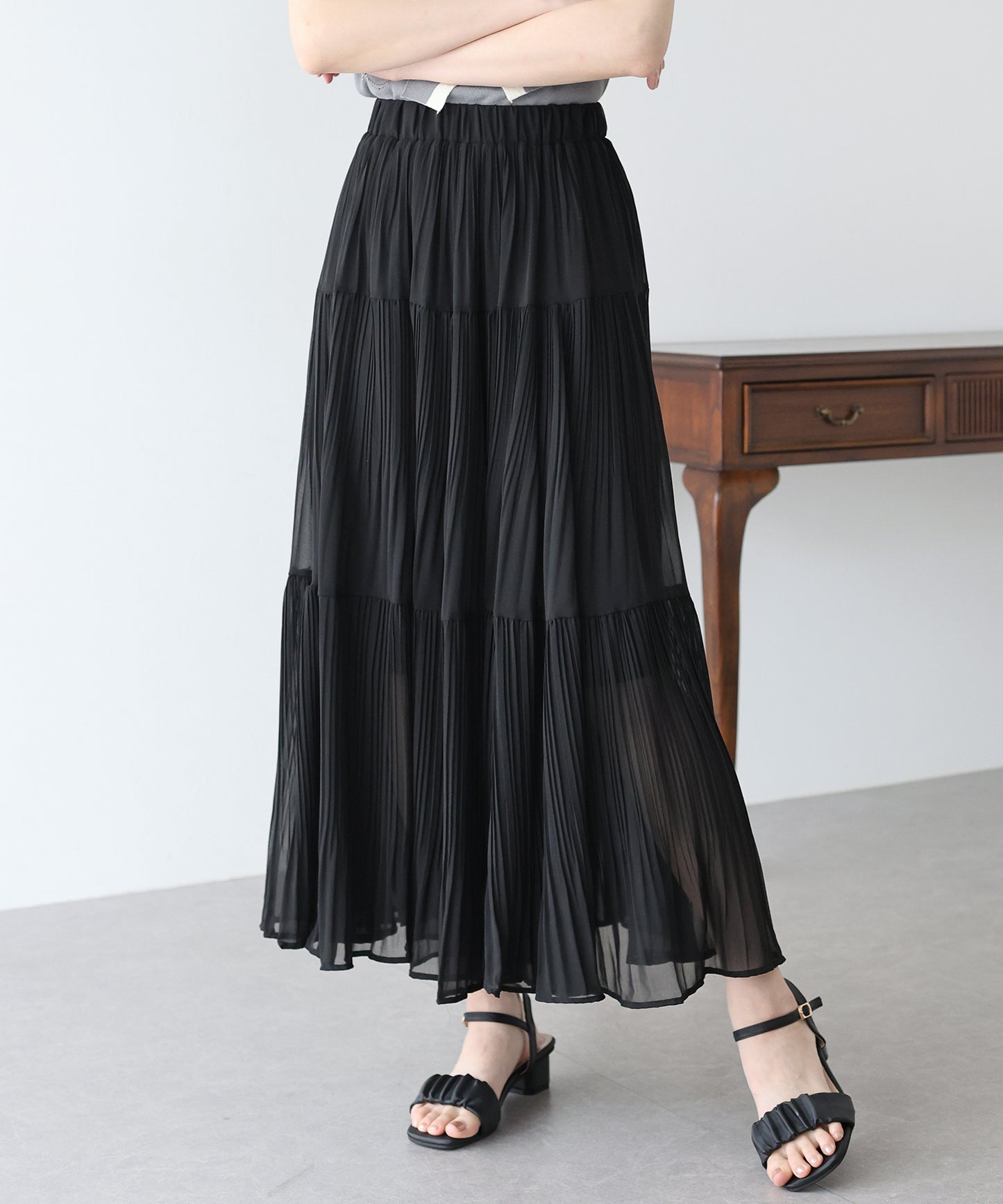 【新商品限定5%OFF(木)】シフォンプリーツスカート