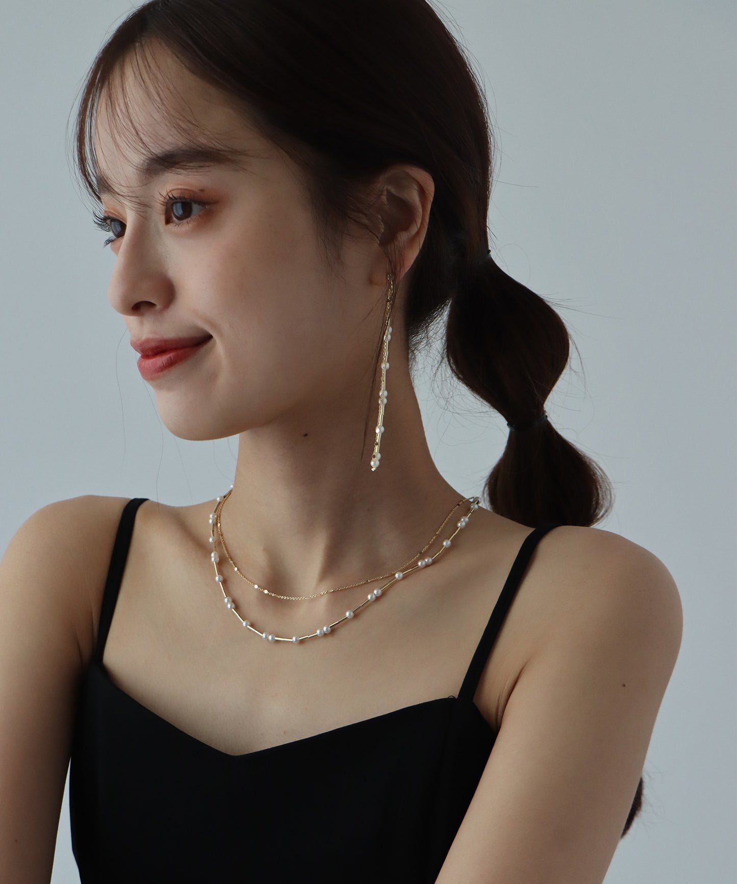 진주 긴 체인 목걸이