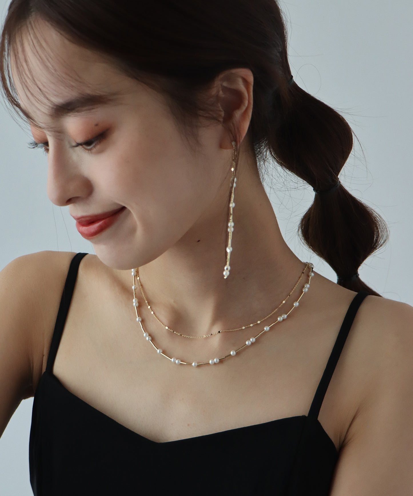 진주 긴 체인 목걸이