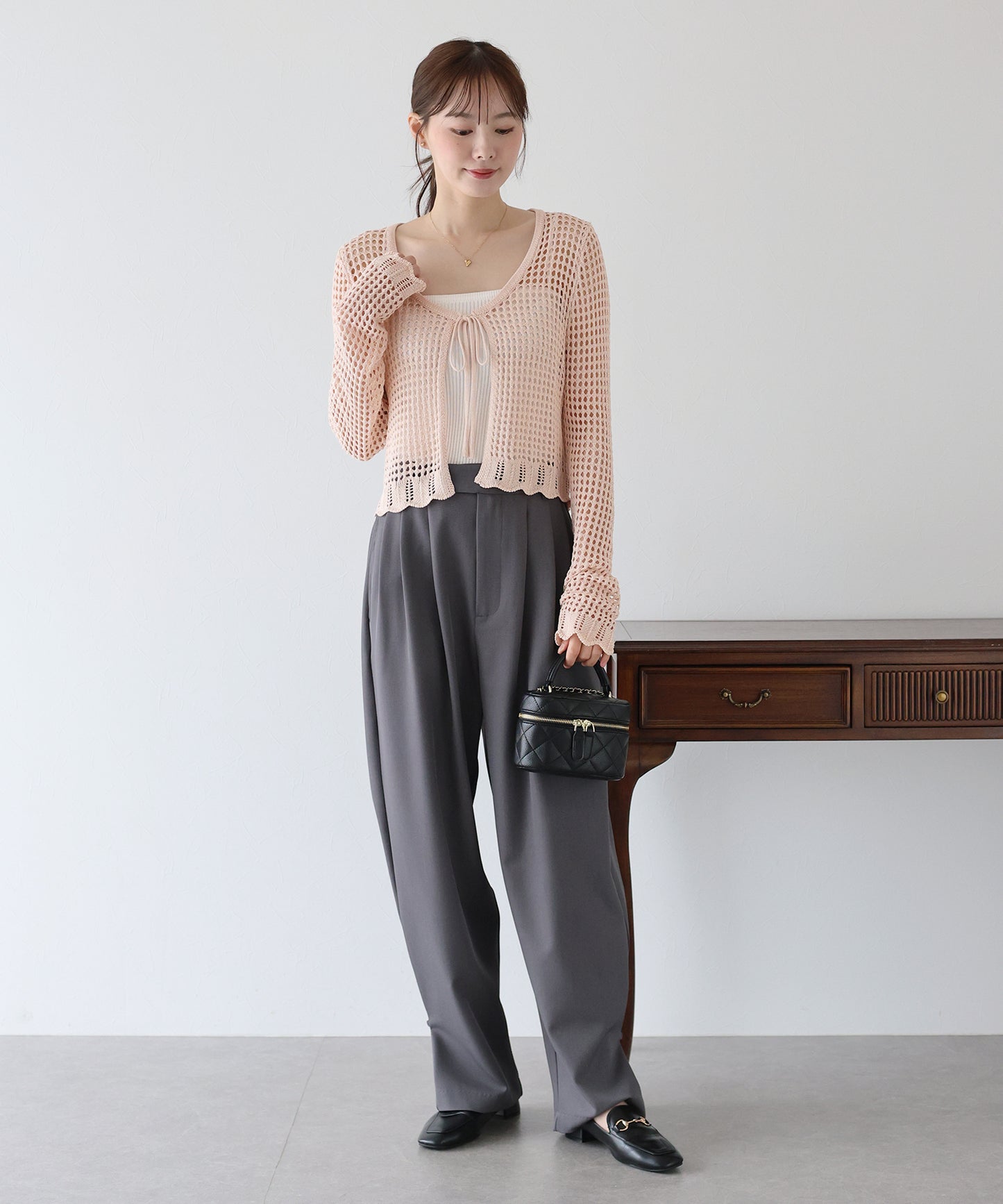 【SALE】リボンメッシュニットカーディガン