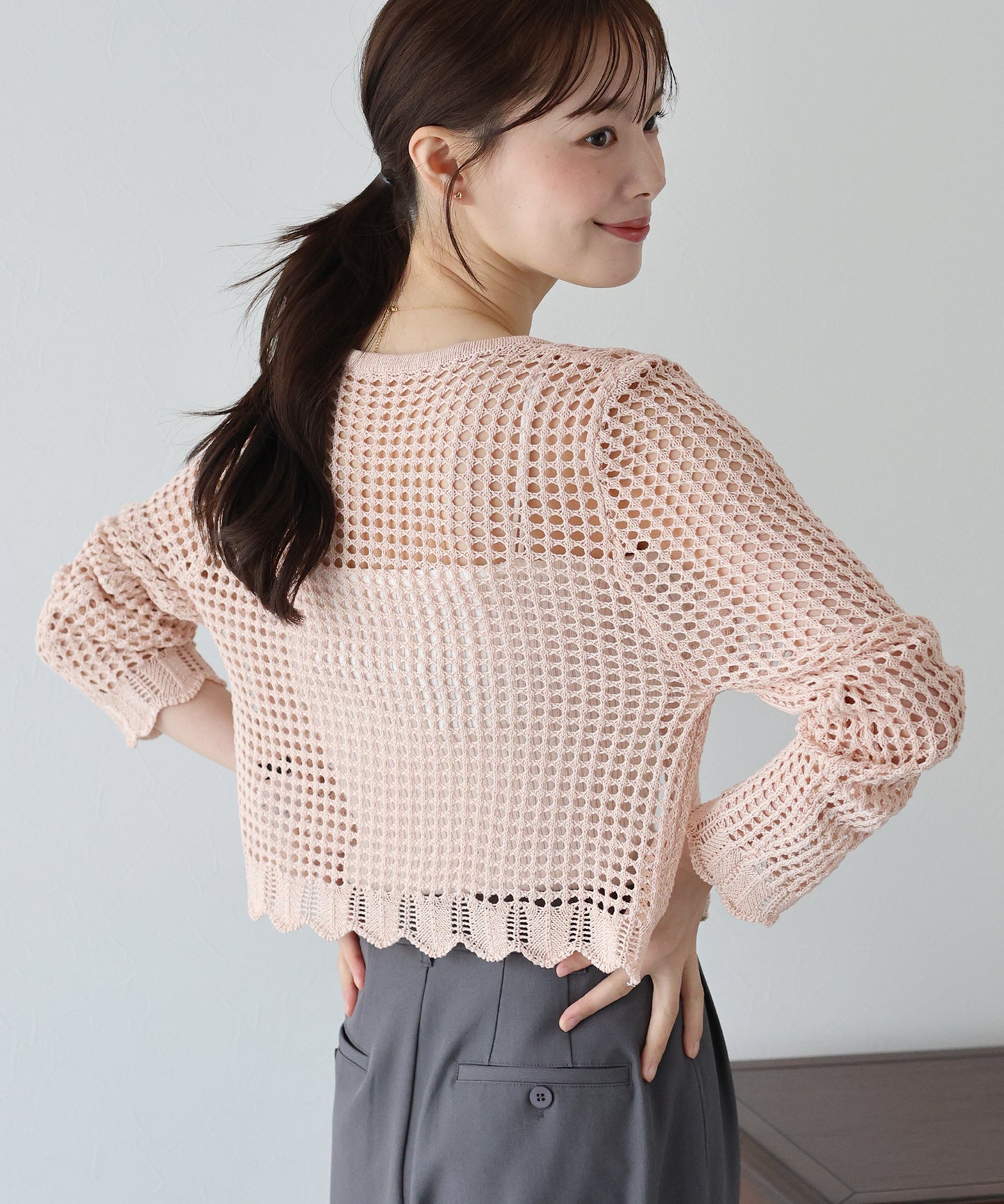【SALE】リボンメッシュニットカーディガン