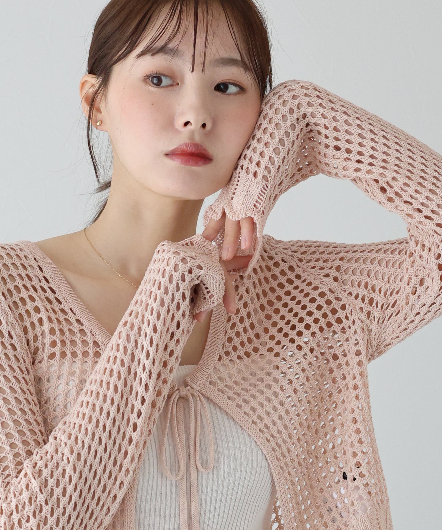 【SALE】リボンメッシュニットカーディガン
