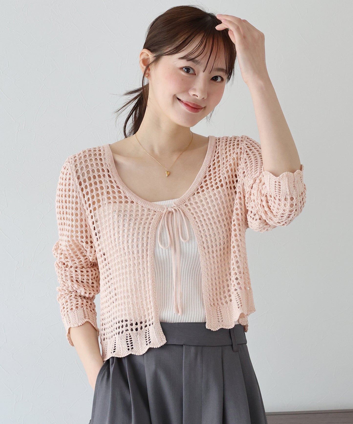 【SALE】リボンメッシュニットカーディガン