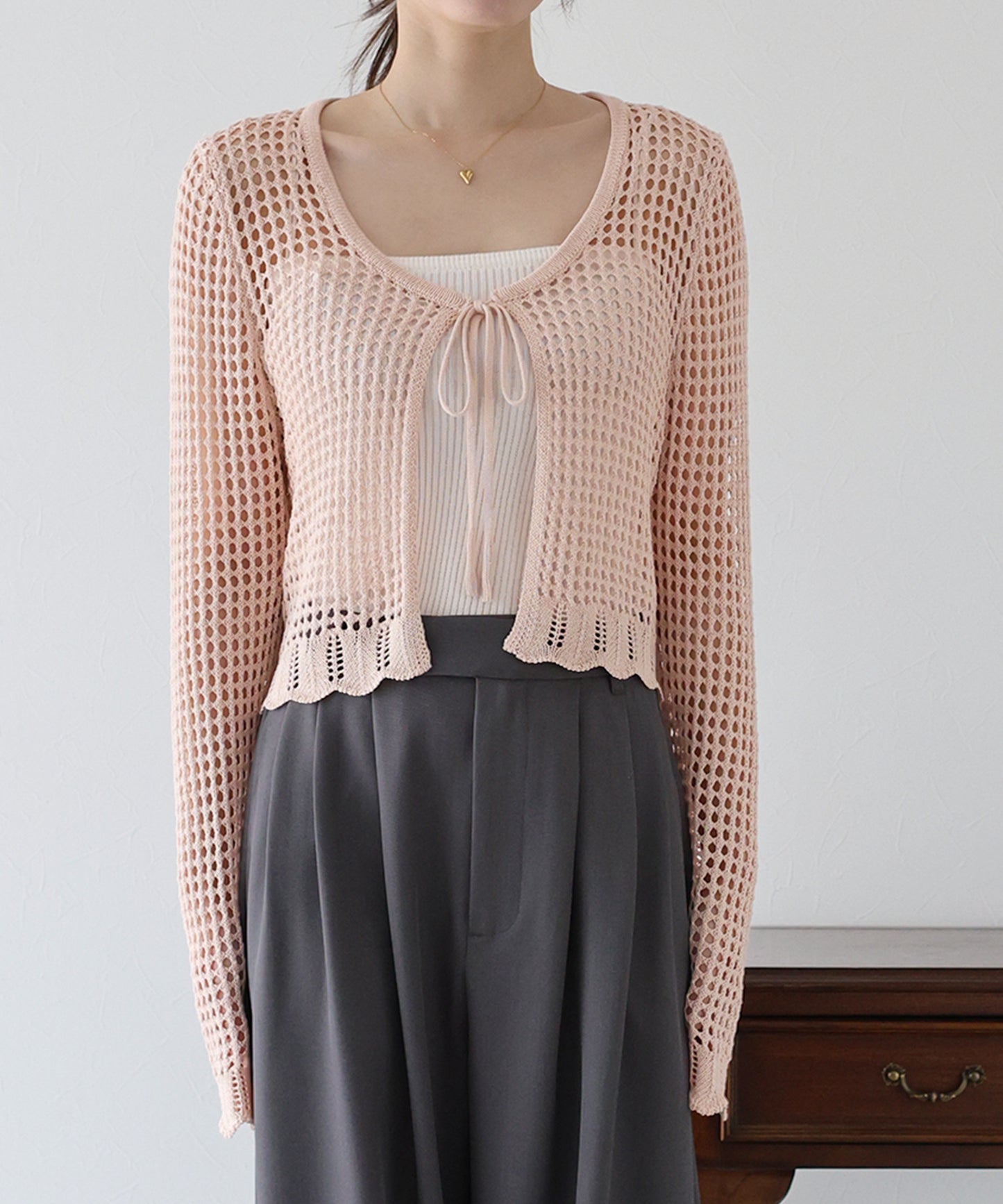 【SALE】リボンメッシュニットカーディガン