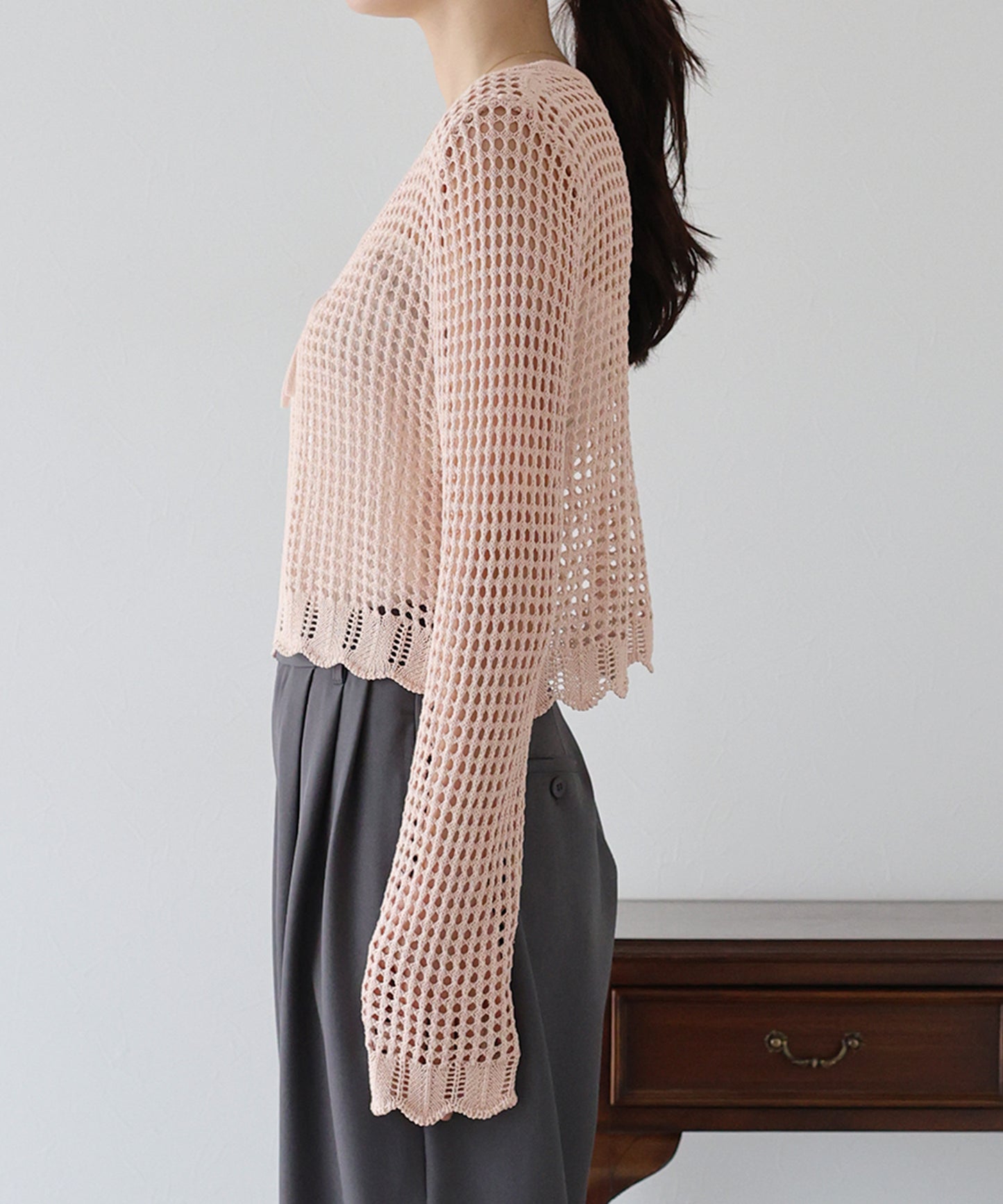 【SALE】リボンメッシュニットカーディガン
