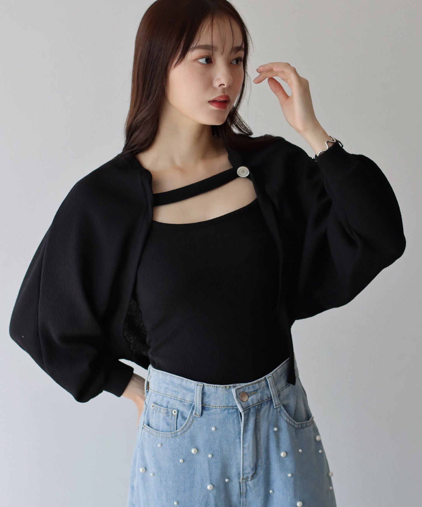 【SALE】リブショートボレロ+キャミセット