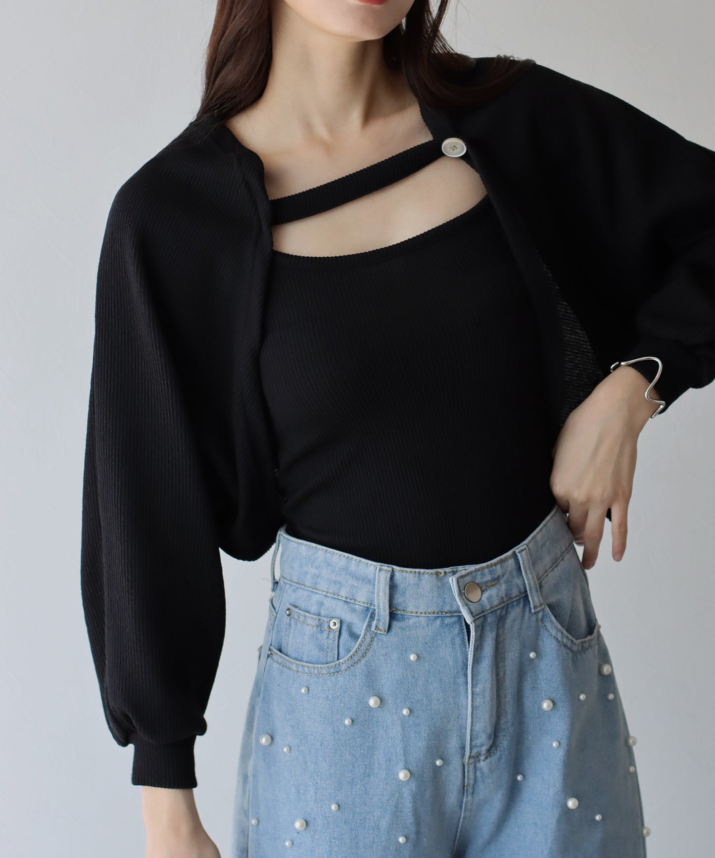 【SALE】リブショートボレロ+キャミセット