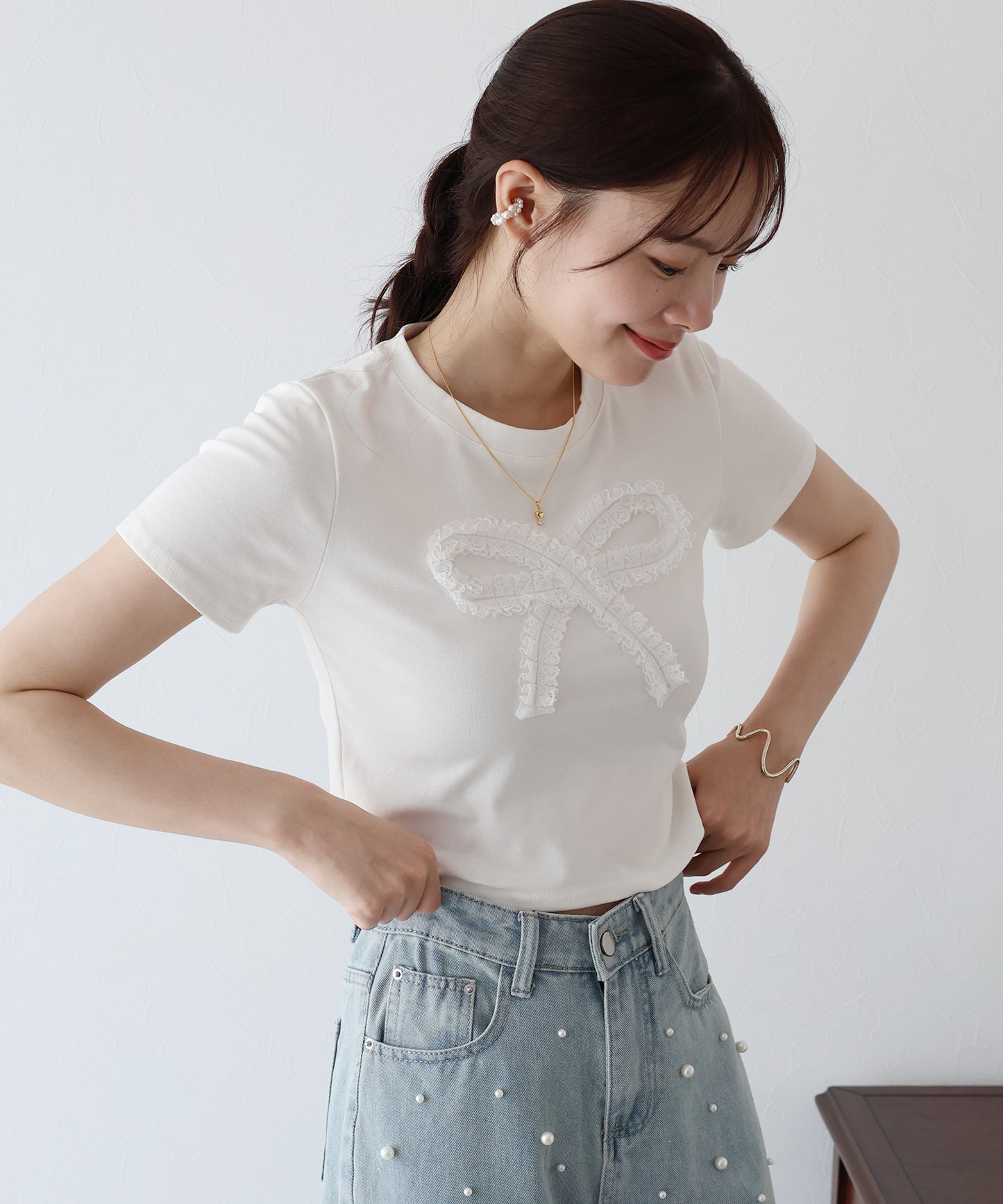 【SALE】レースリボンTシャツ【ネコポス】