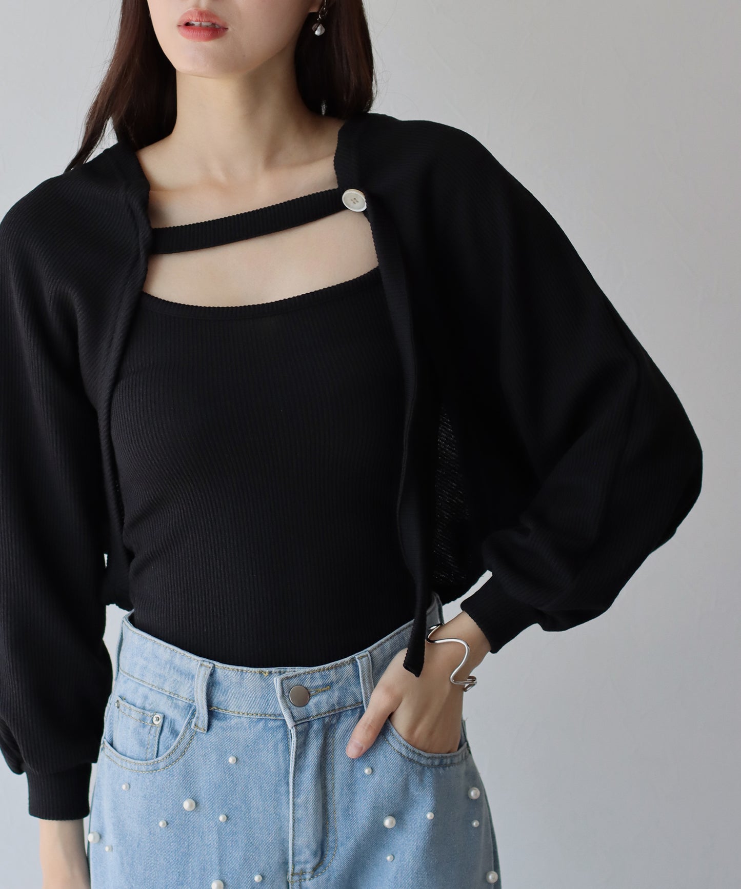 【SALE】リブショートボレロ+キャミセット