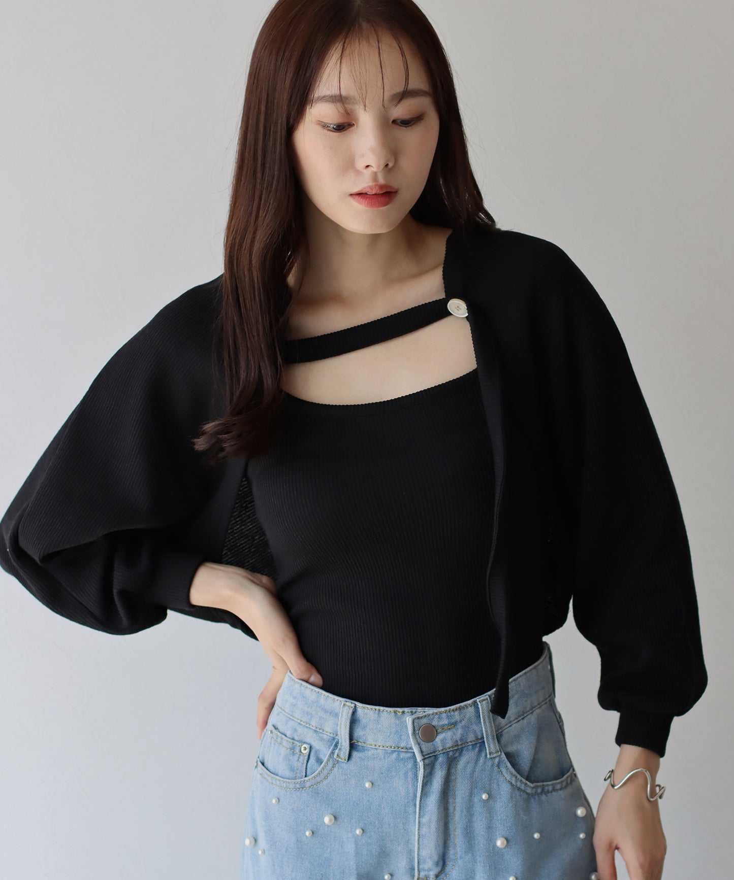 【SALE】リブショートボレロ+キャミセット
