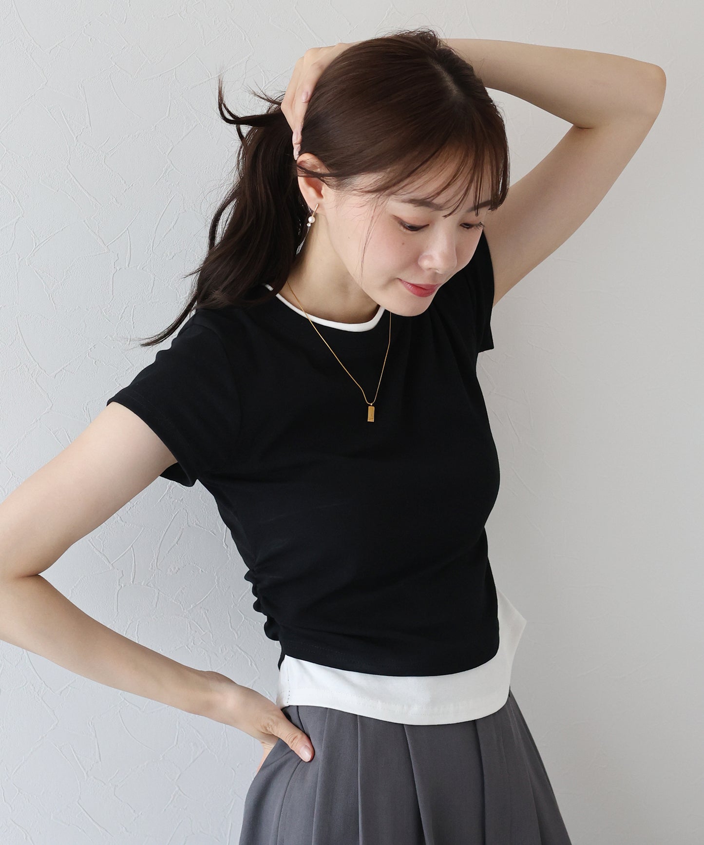【TIME SALE】サイドシャーリングレイヤードTシャツ【ネコポス】