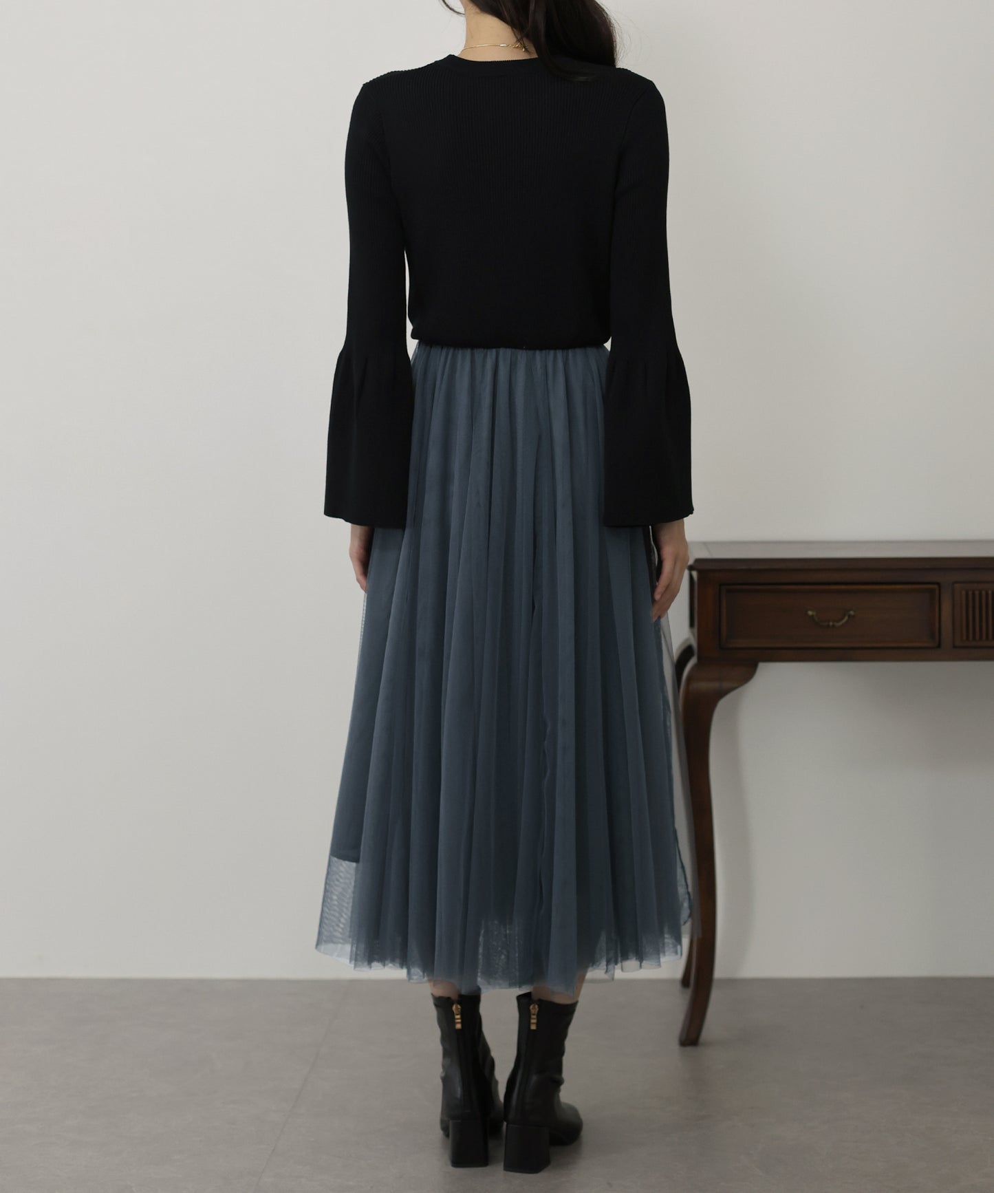 【SALE】チュールニットドッキングワンピース