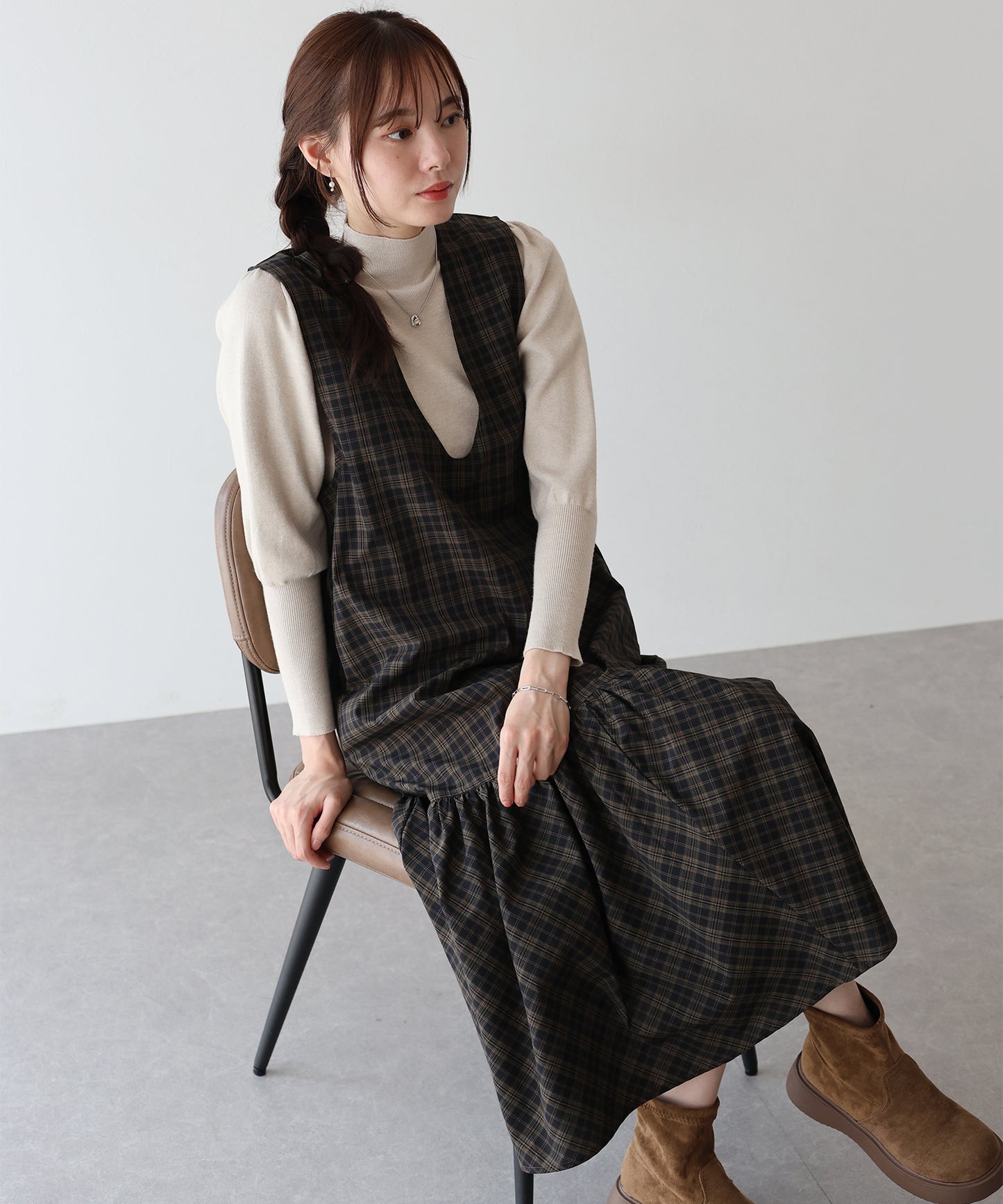 【早割5%OFF】チェックジャンパースカート