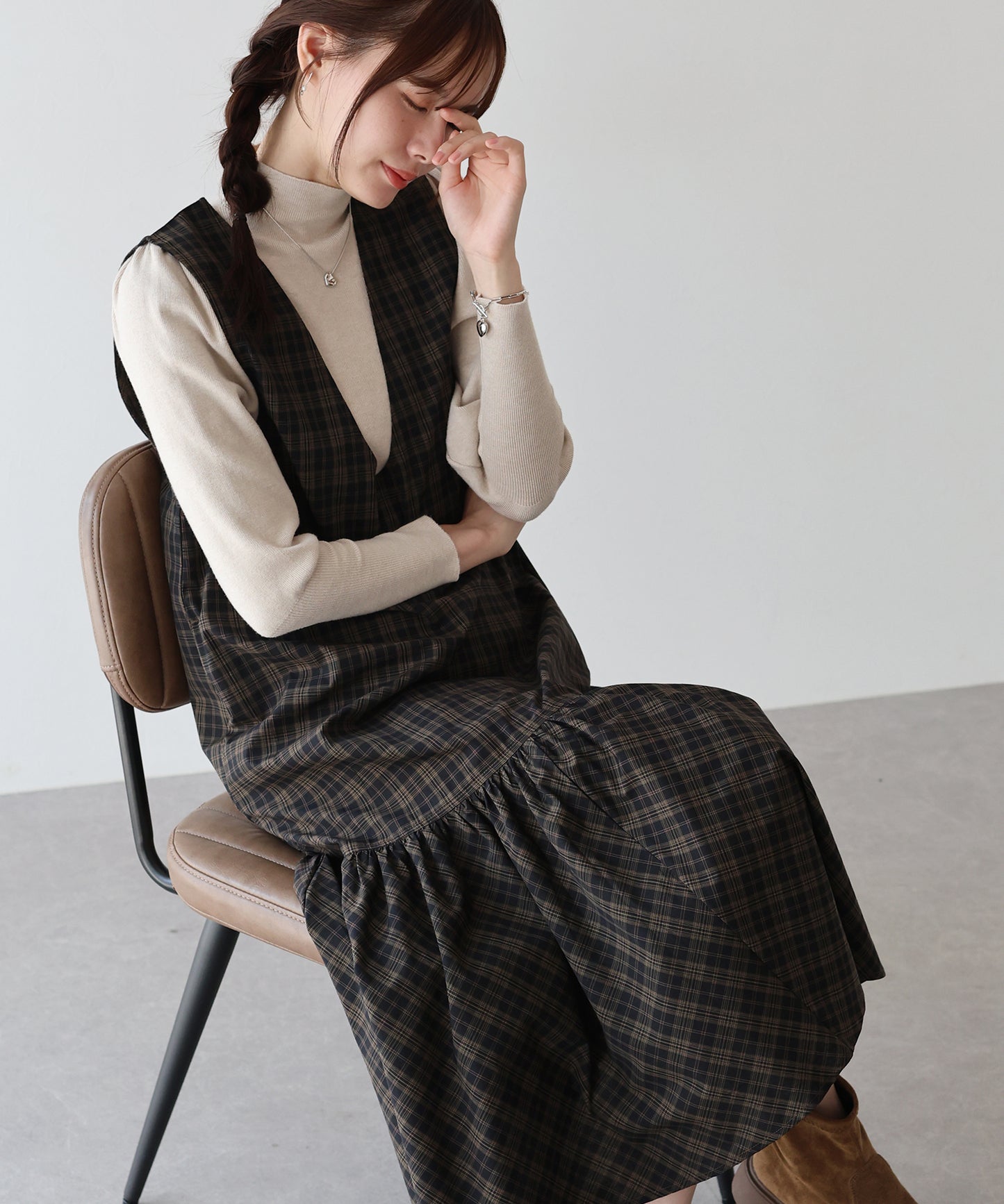 【早割5%OFF】チェックジャンパースカート