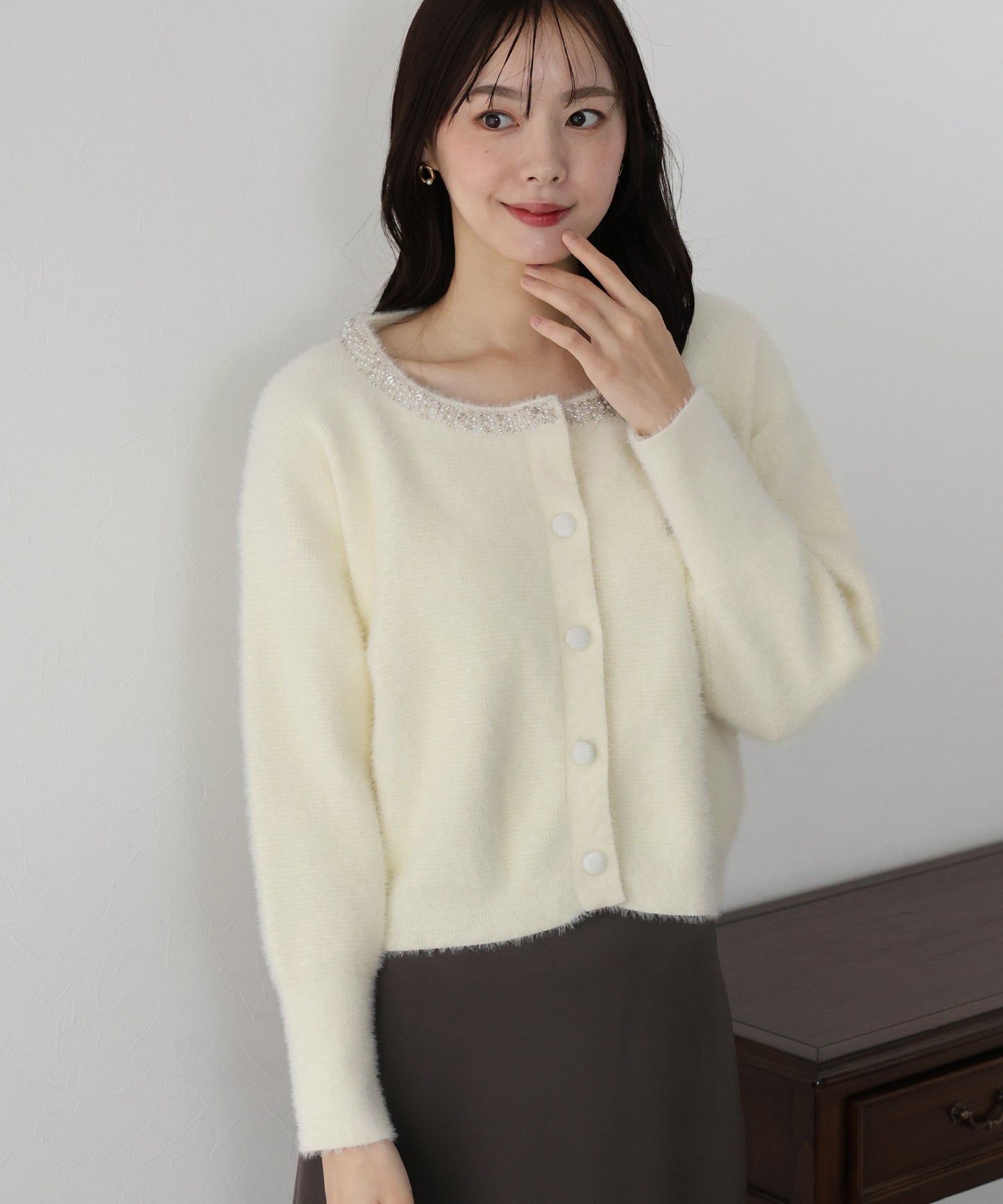 【SALE】ビジュー襟ニットカーディガン