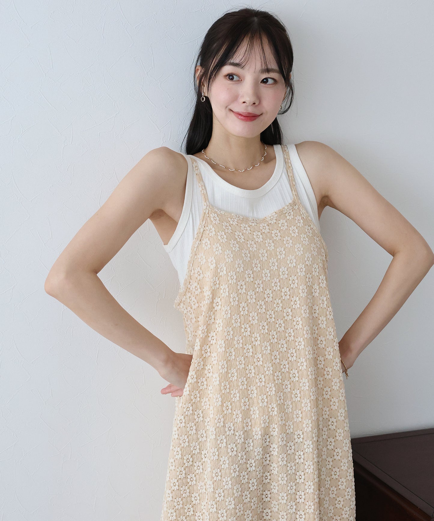 フラワーレースキャミワンピース