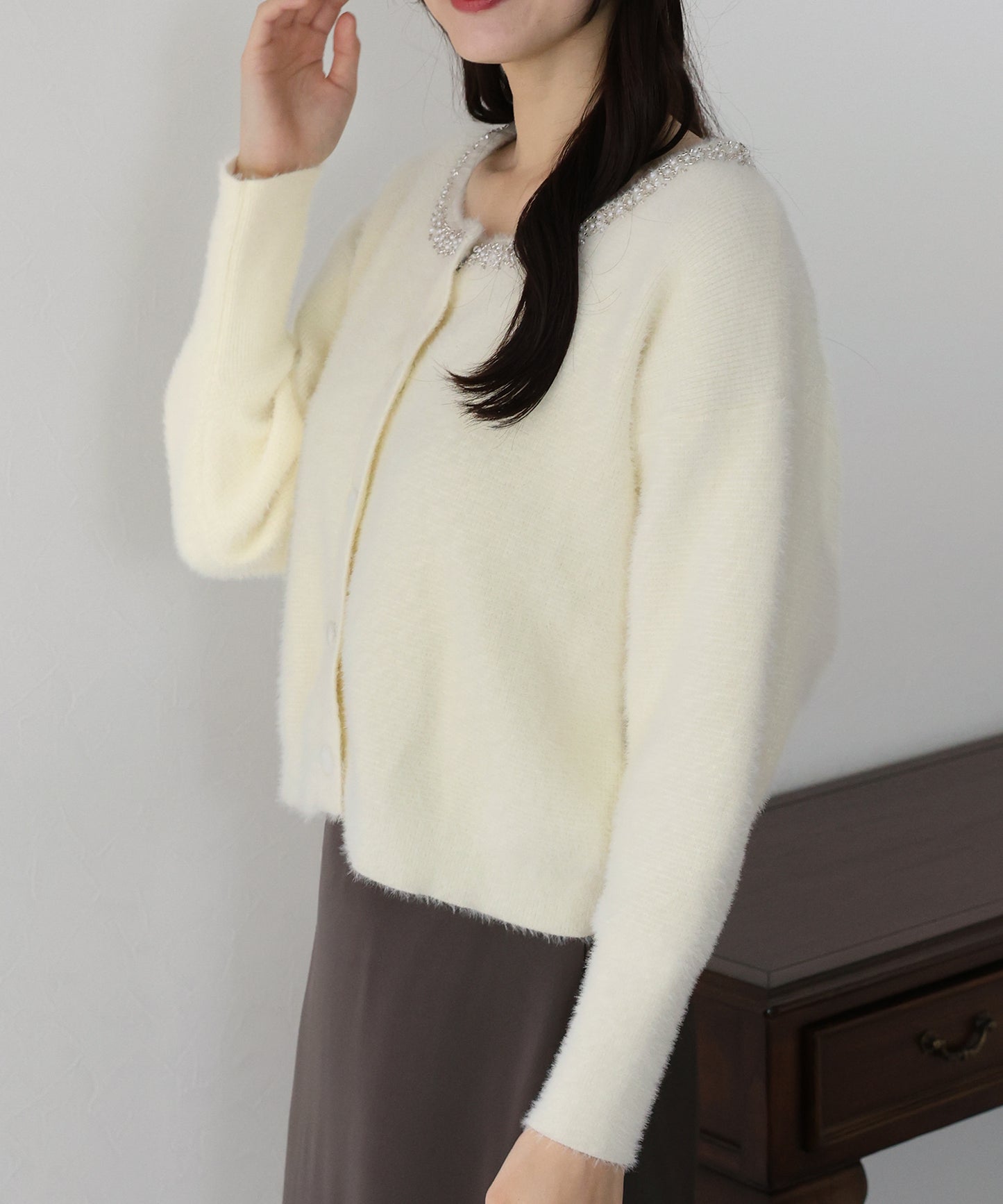 【SALE】ビジュー襟ニットカーディガン