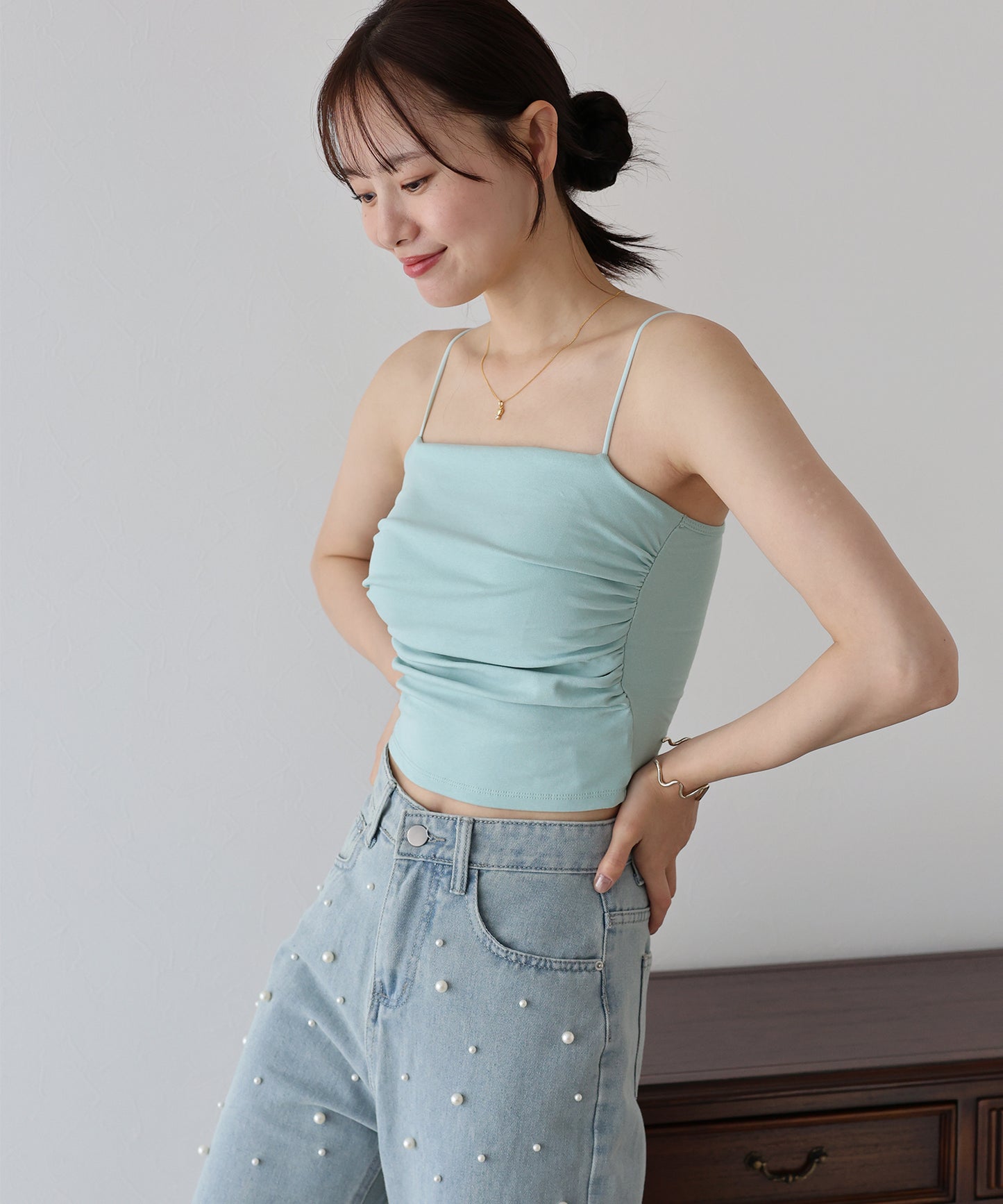 【SALE】カップ付きギャザーキャミソール【ネコポス】