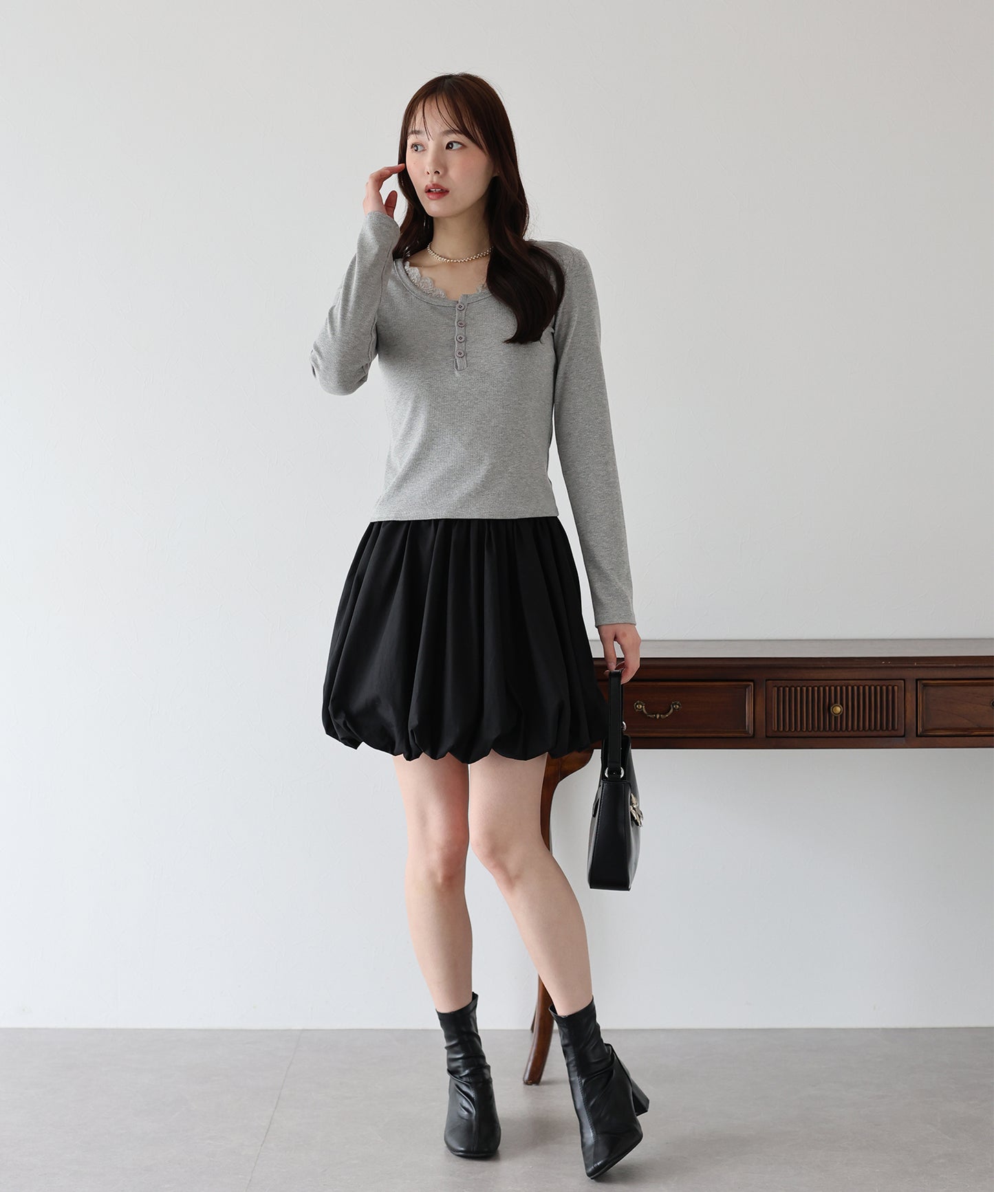 レース付ヘンリーネックカットソー【ネコポス】