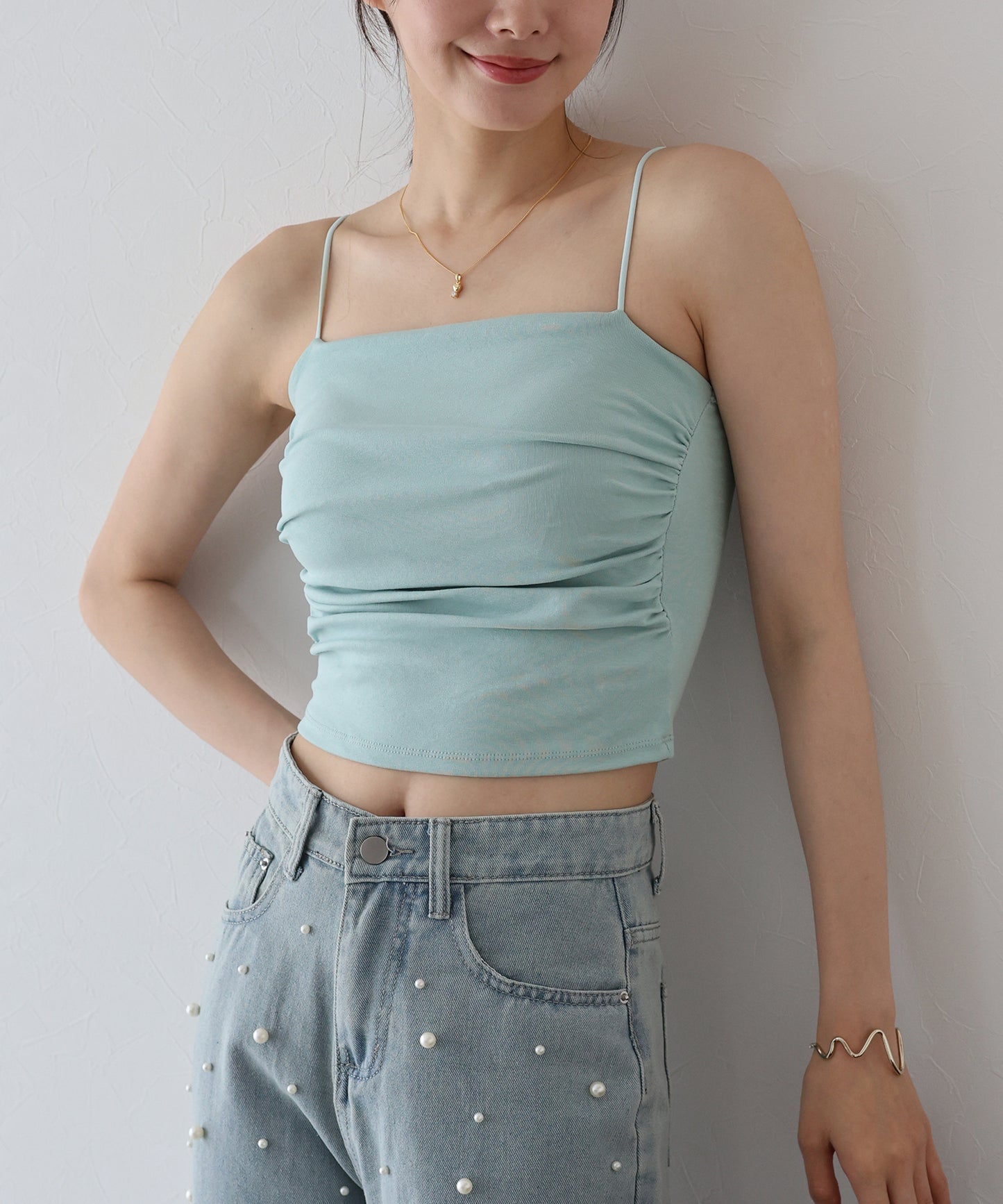 【SALE】カップ付きギャザーキャミソール【ネコポス】