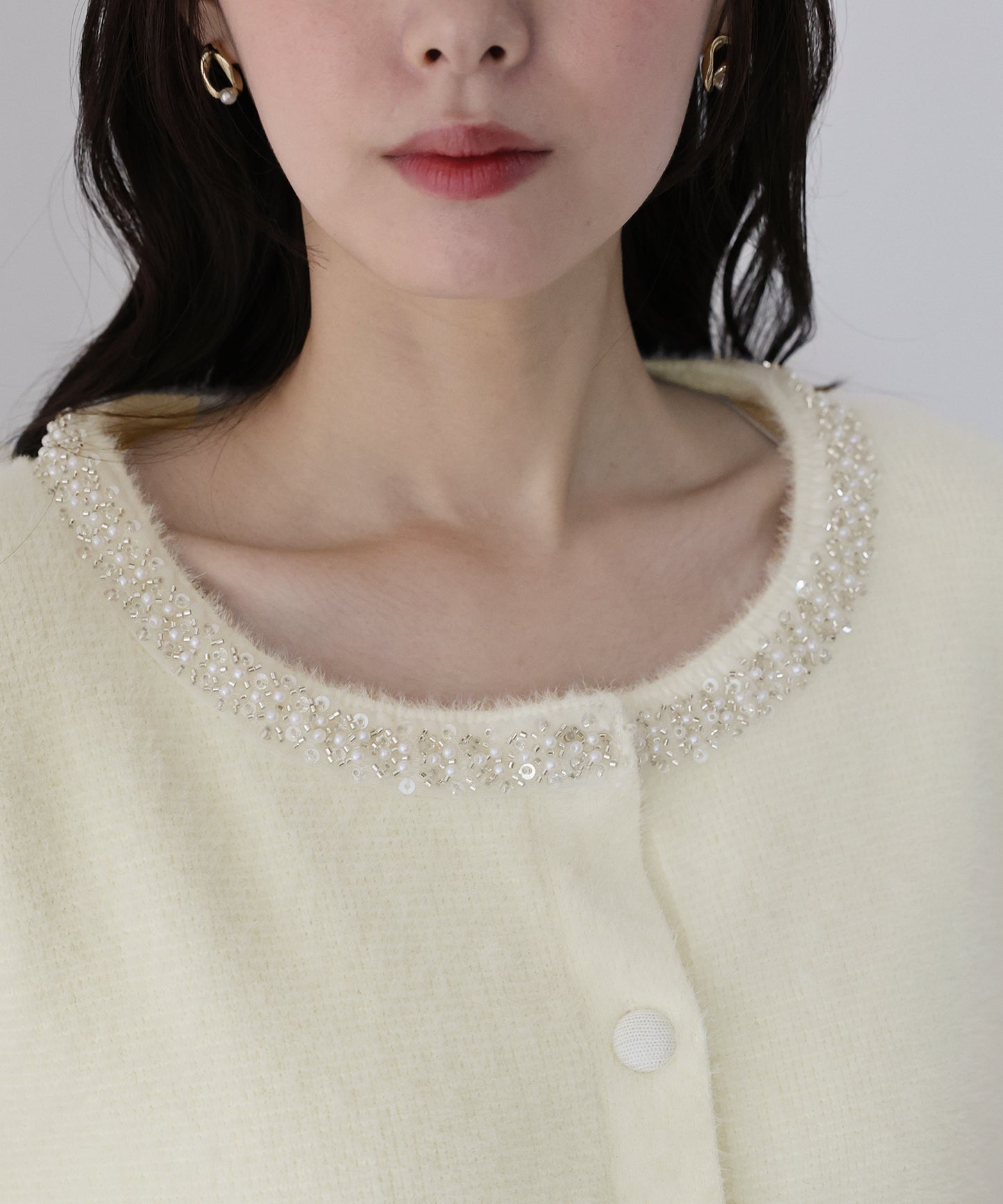 【SALE】ビジュー襟ニットカーディガン