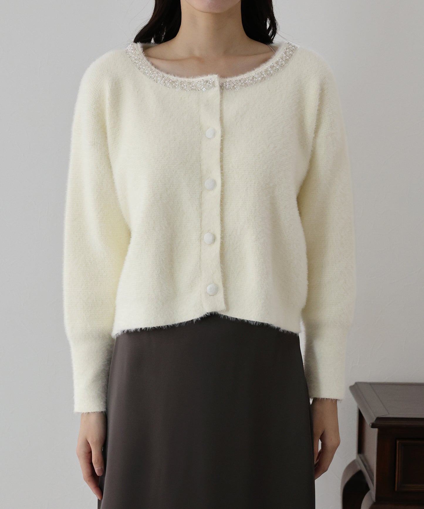 【SALE】ビジュー襟ニットカーディガン
