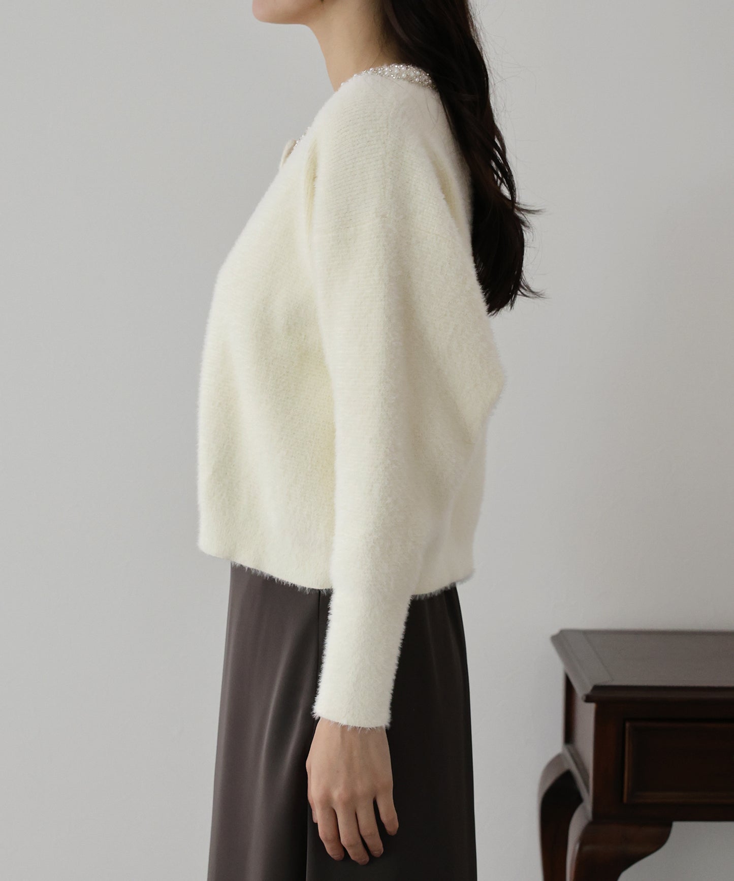 【SALE】ビジュー襟ニットカーディガン