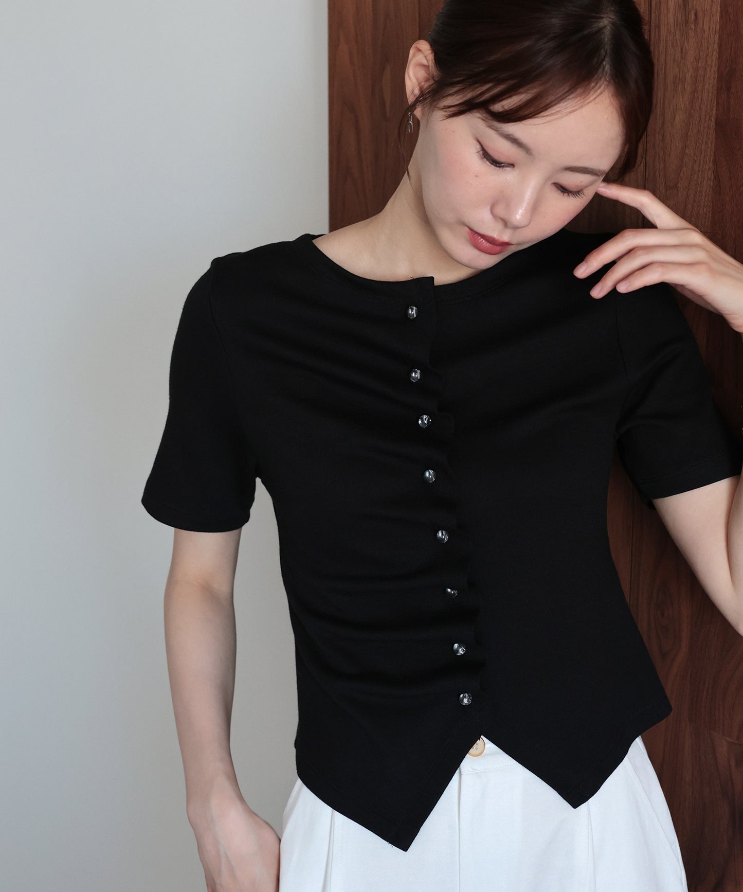 【早割5%OFF】フロントギャザーリブカットソー【メール便】