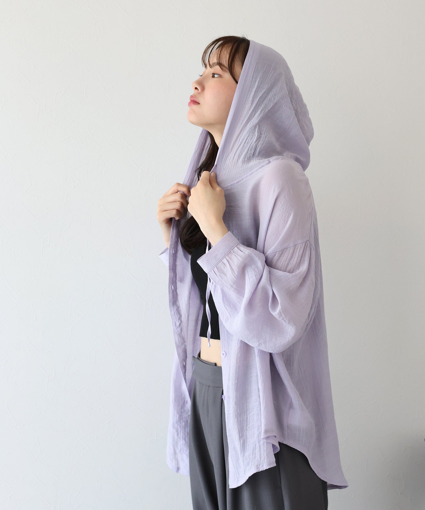 【TIME SALE】フード付きシアーシャツ【ネコポス】