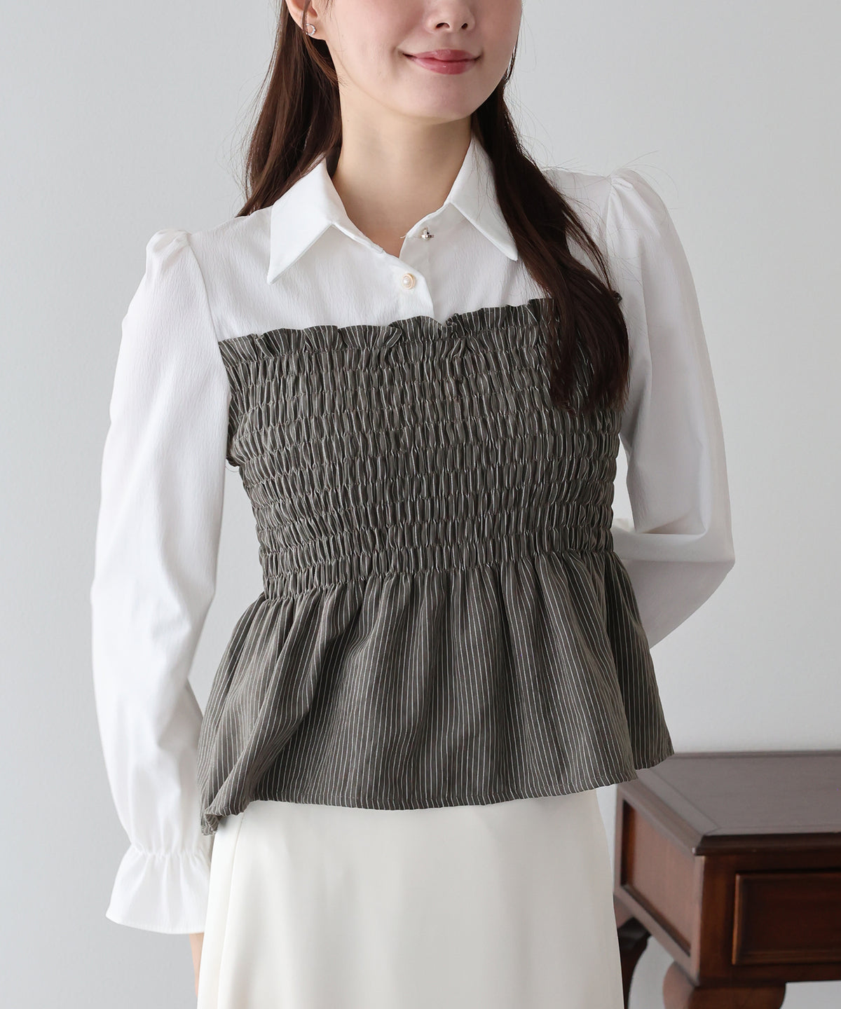 【早割5%OFF】ストライプビスチェレイヤードライクシャツ【メール便】