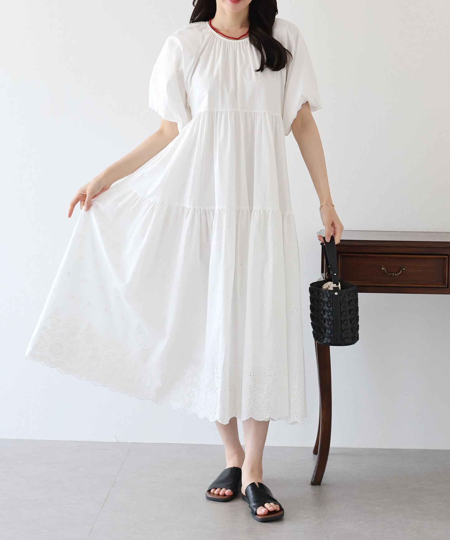 【TIME SALE】バルーン袖コットンレースワンピース