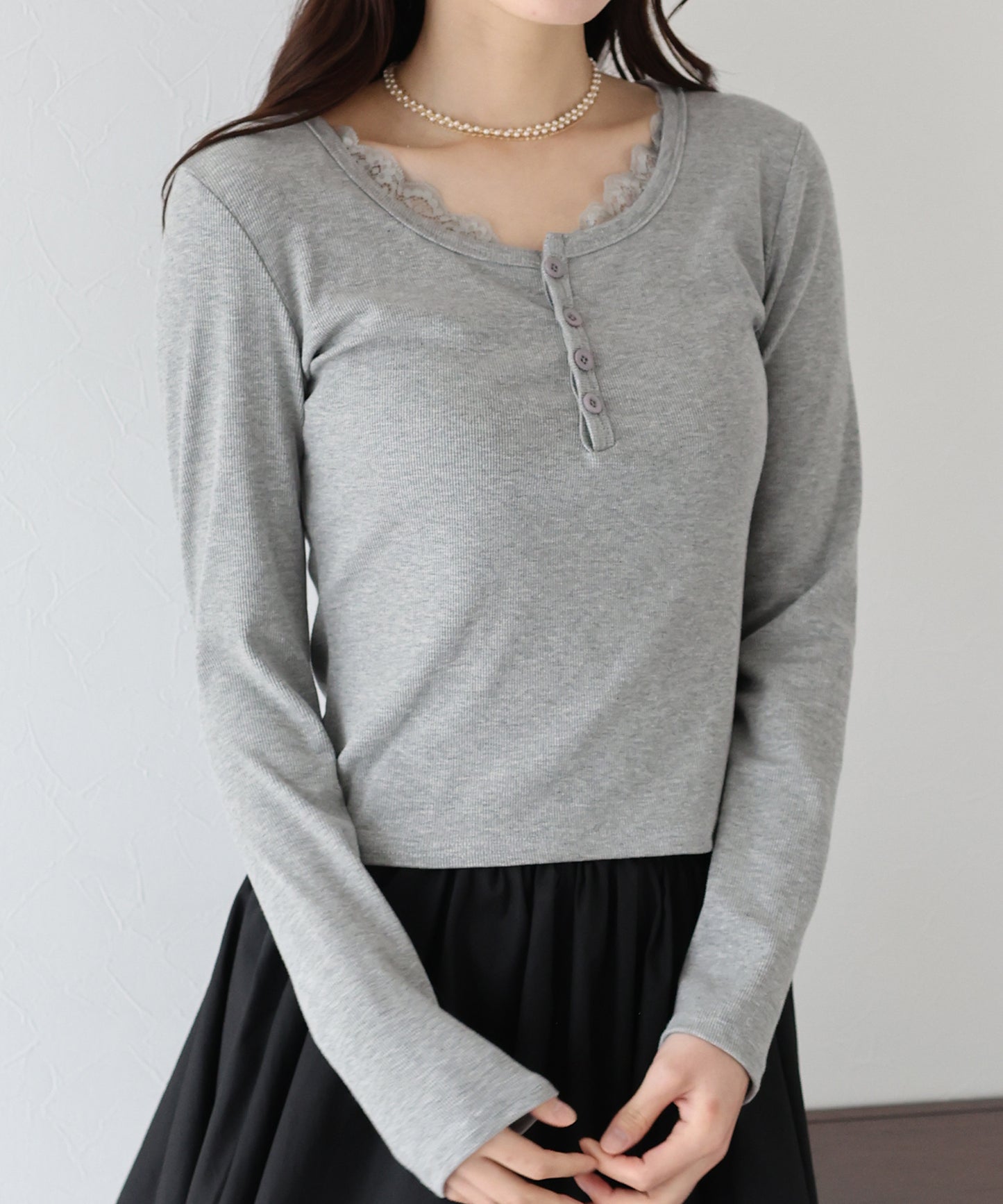 レース付ヘンリーネックカットソー【ネコポス】