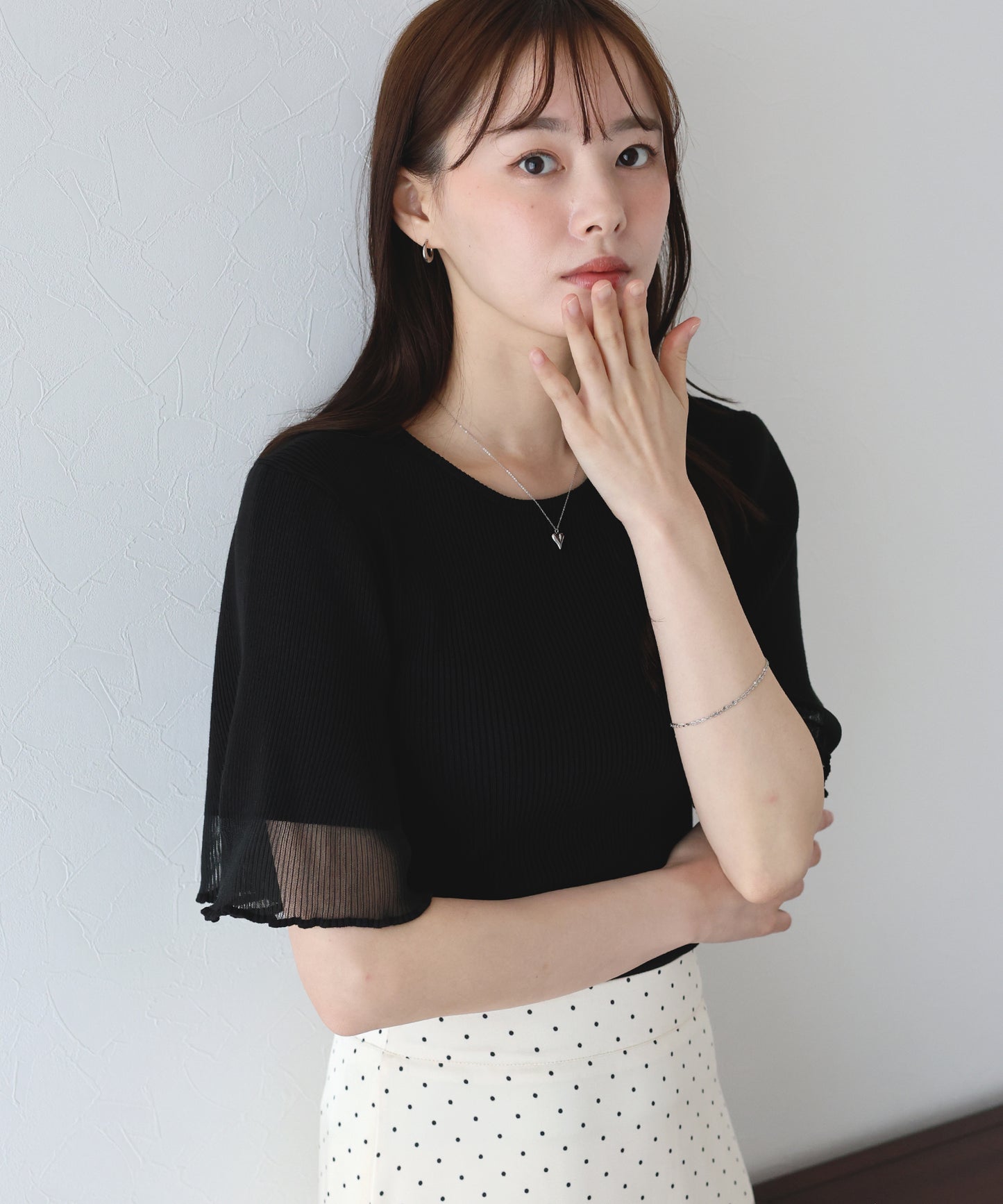 【TIME SALE】半袖先シアーリブニット