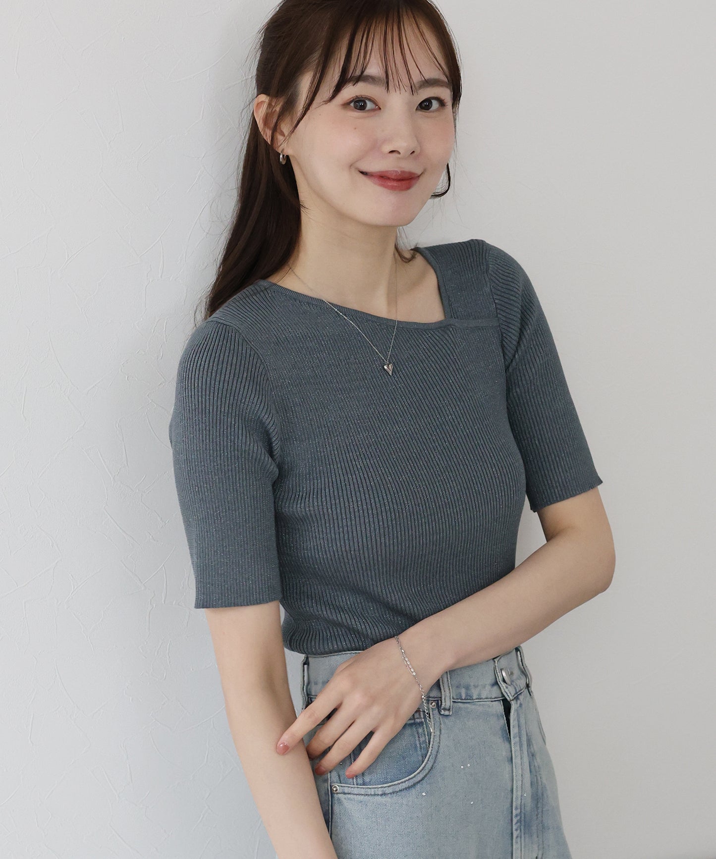 【SALE】アシメネックリブニット