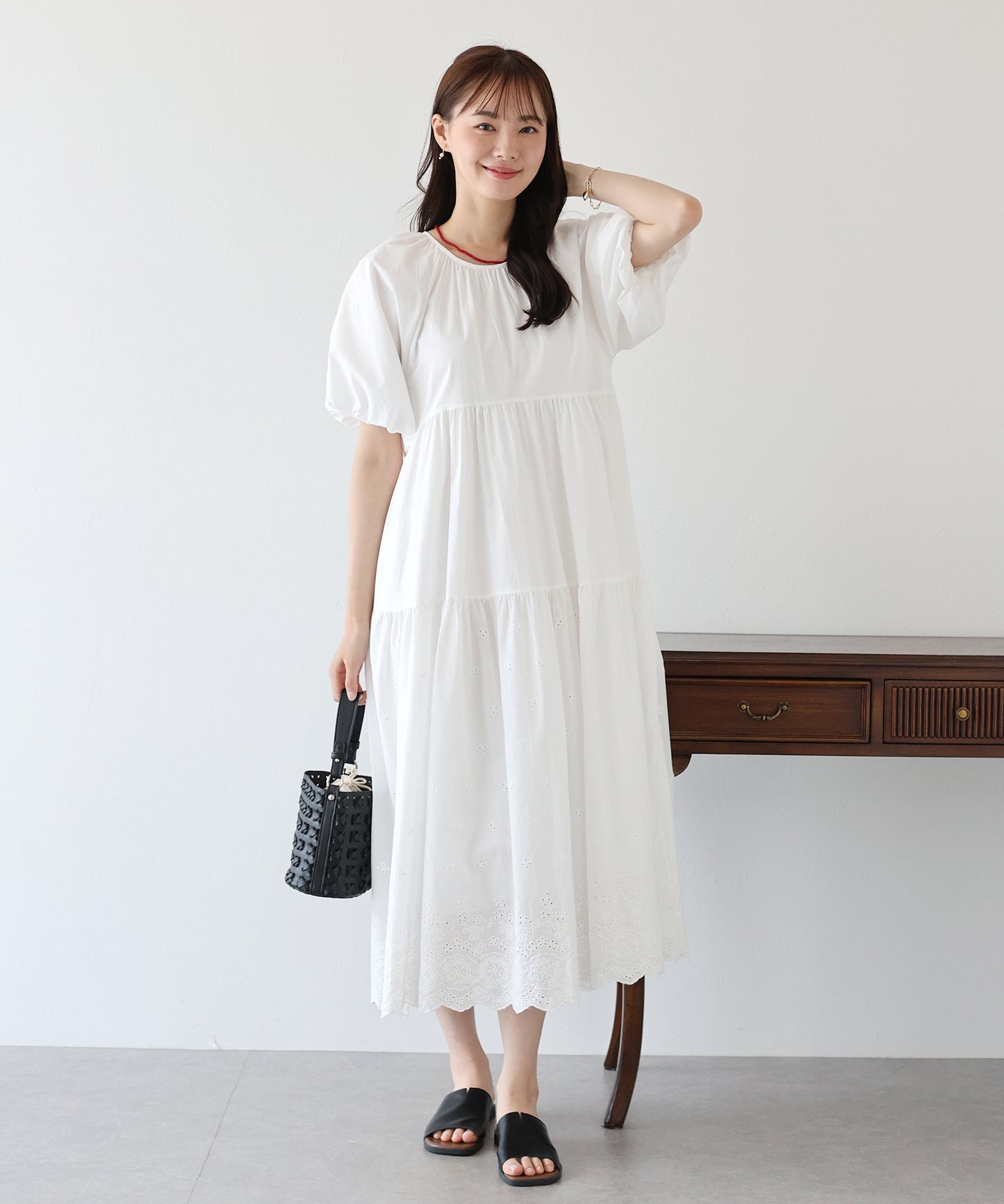 【TIME SALE】バルーン袖コットンレースワンピース