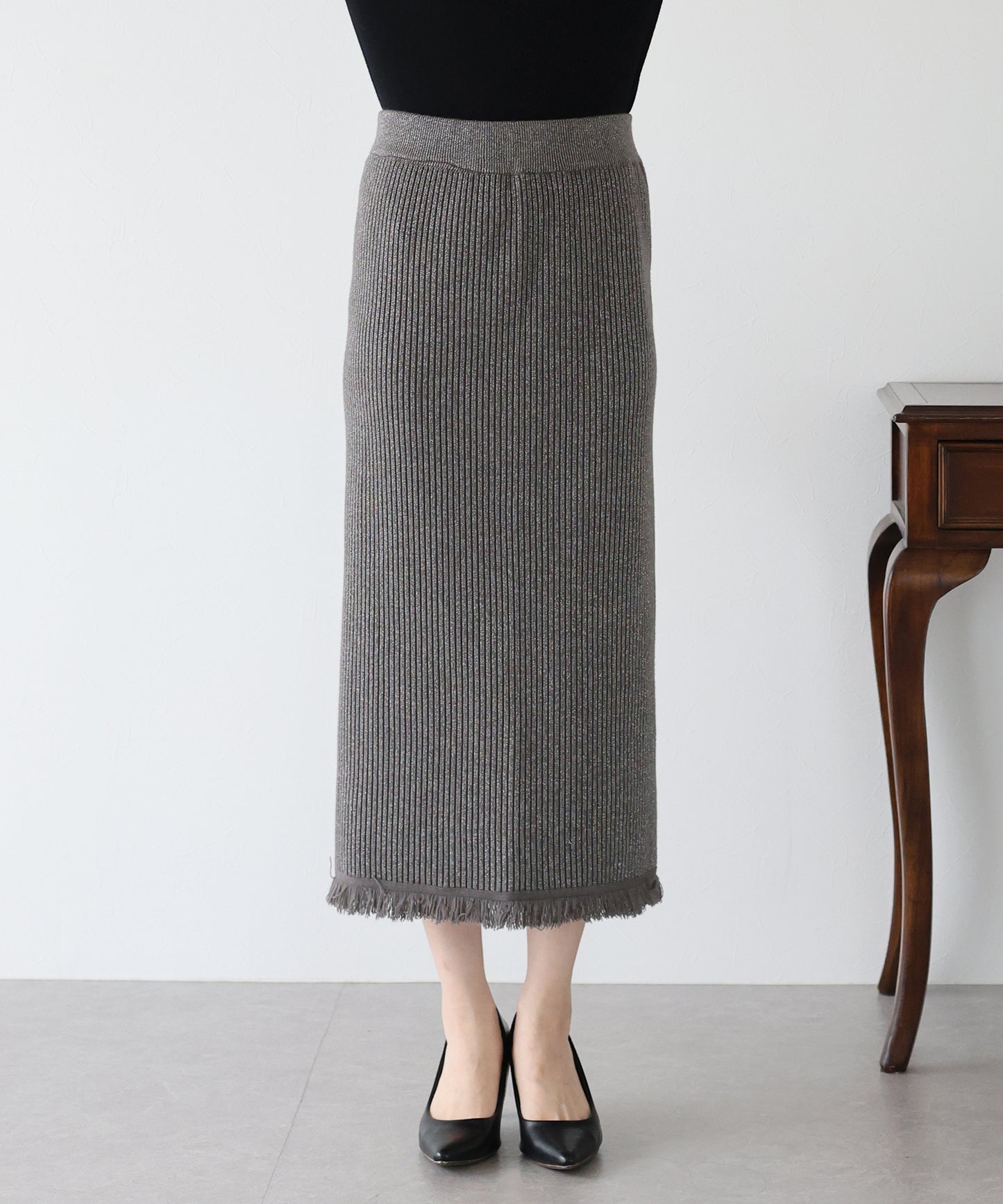 【SALE】ラメニットフリンジスカート