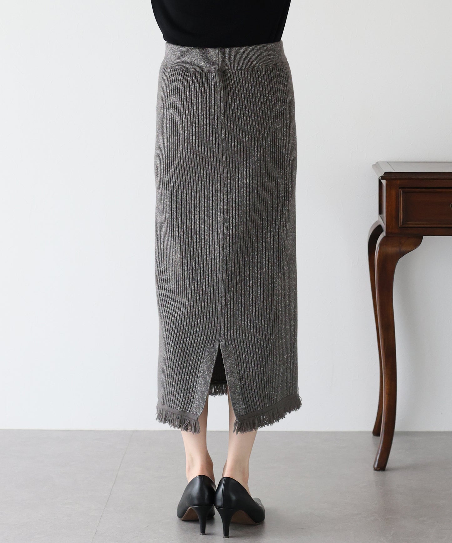 【SALE】ラメニットフリンジスカート