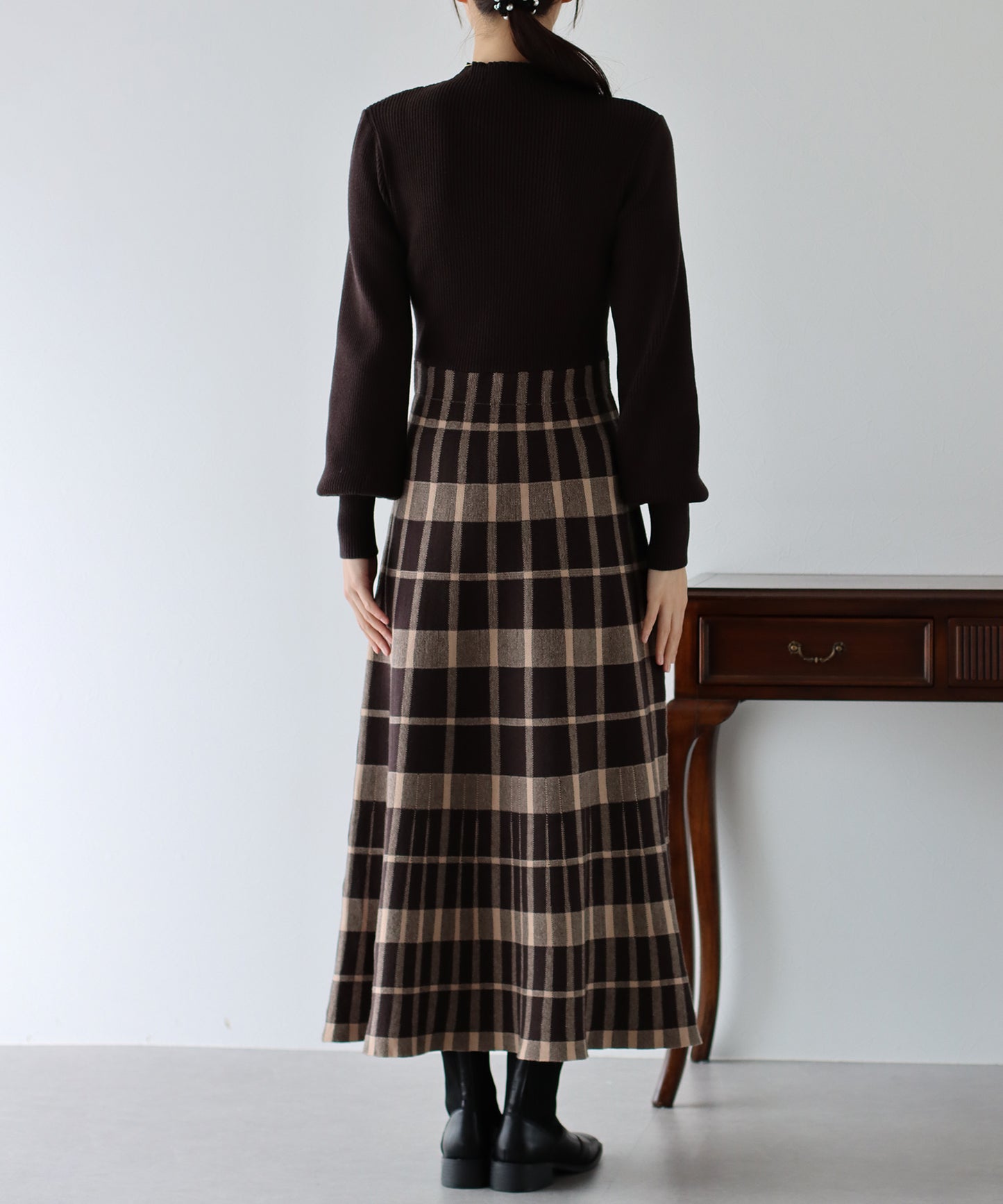 【TIME SALE】チェックジャガードニットワンピース