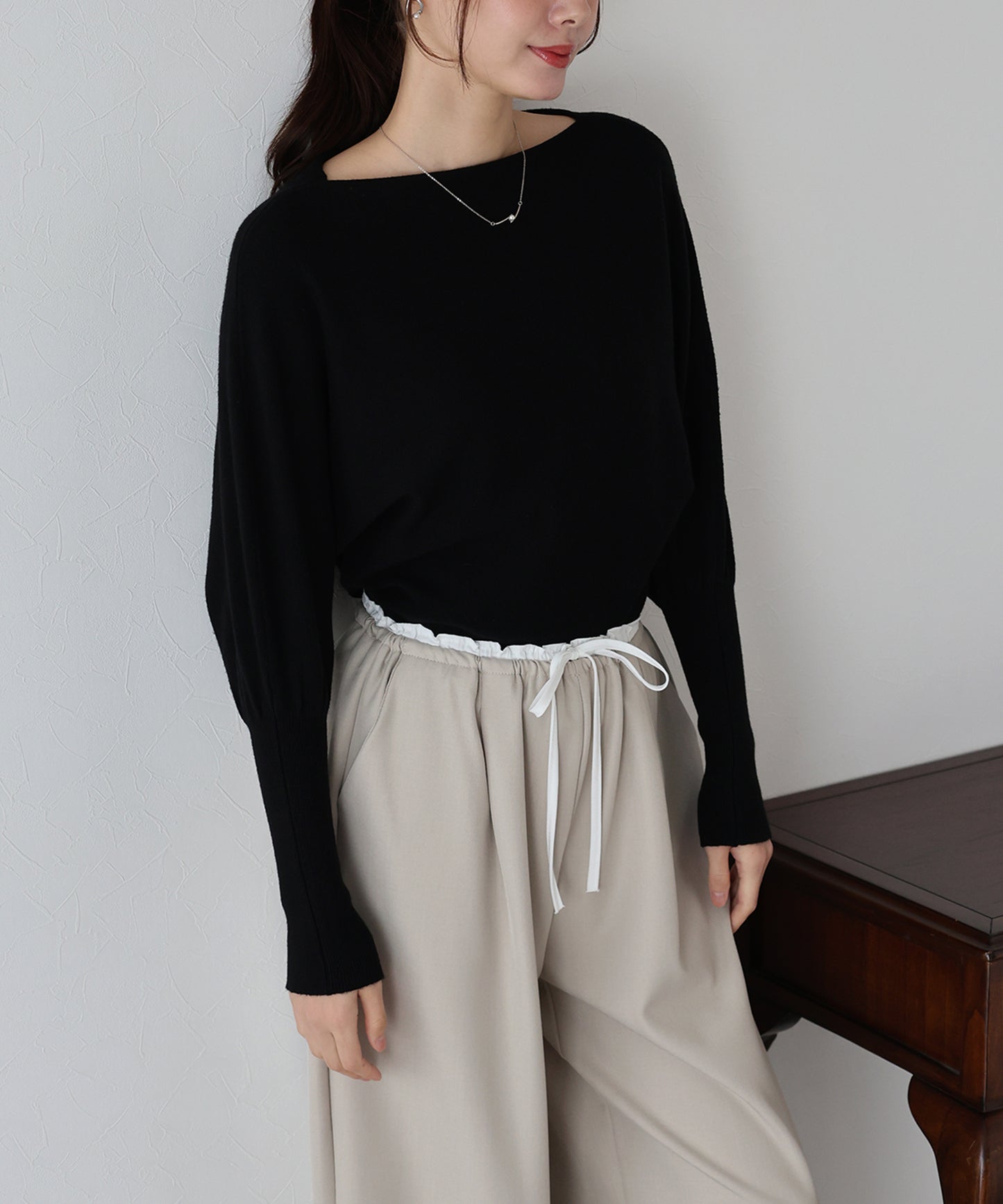 【早割5%OFF】ウール混ボリュームスリーブドルマンニット