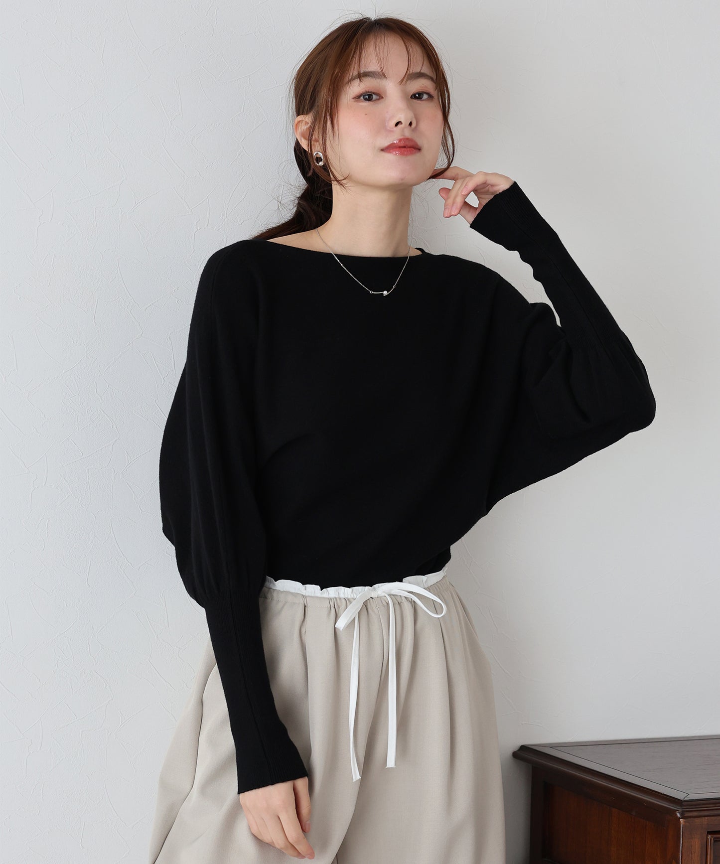 【早割5%OFF】ウール混ボリュームスリーブドルマンニット