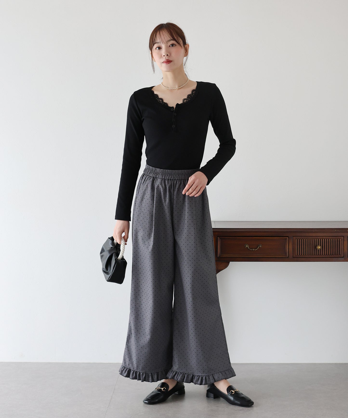 レース付ヘンリーネックカットソー【ネコポス】