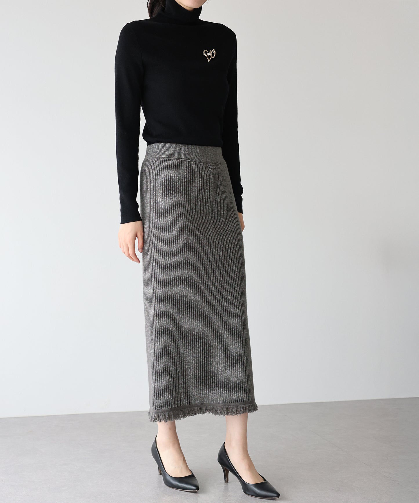 【SALE】ラメニットフリンジスカート